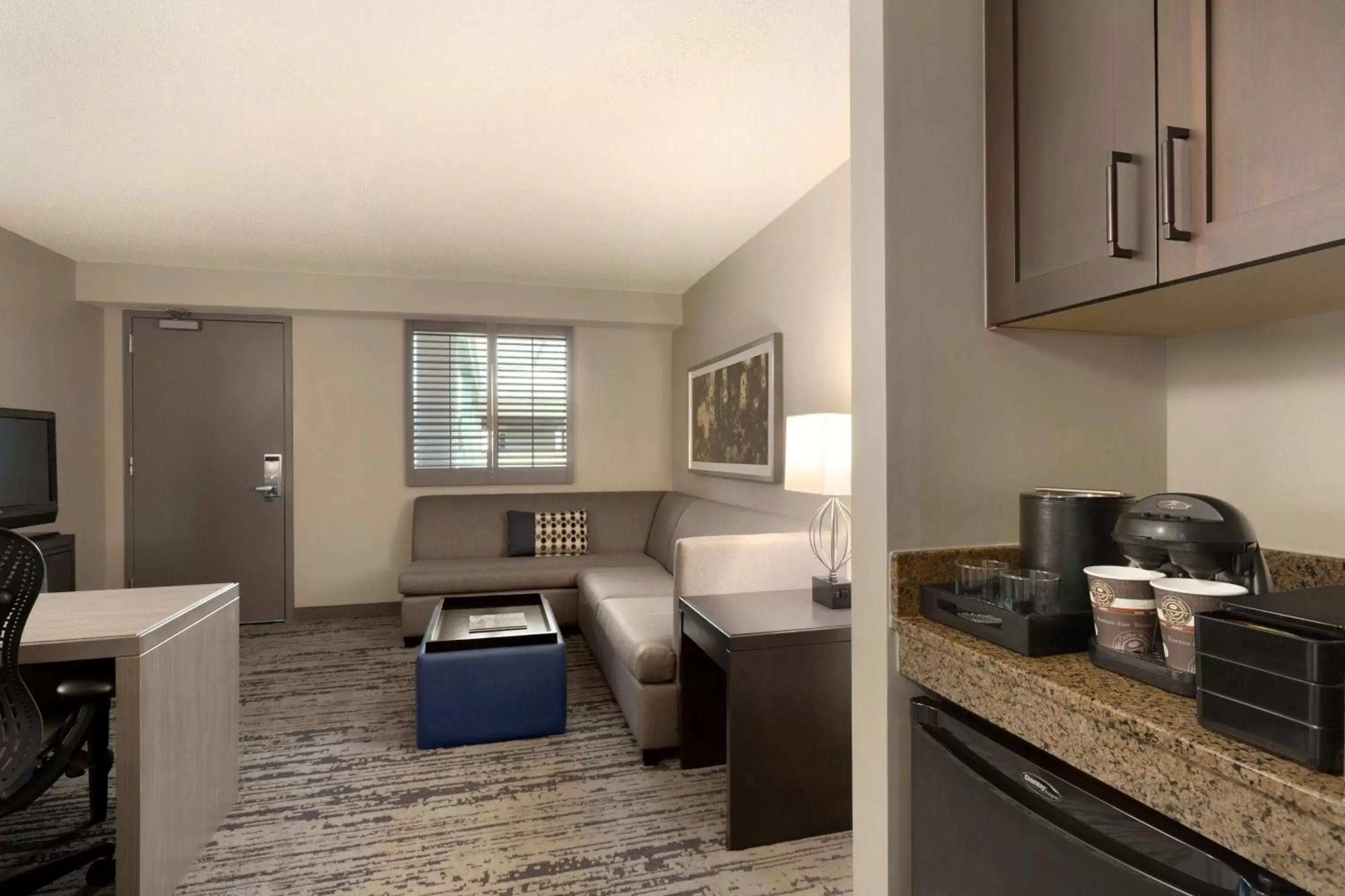 Living room, Kitchen/Kitchenette in Embassy Suites by Hilton Atlanta at Centennial Olympic Park