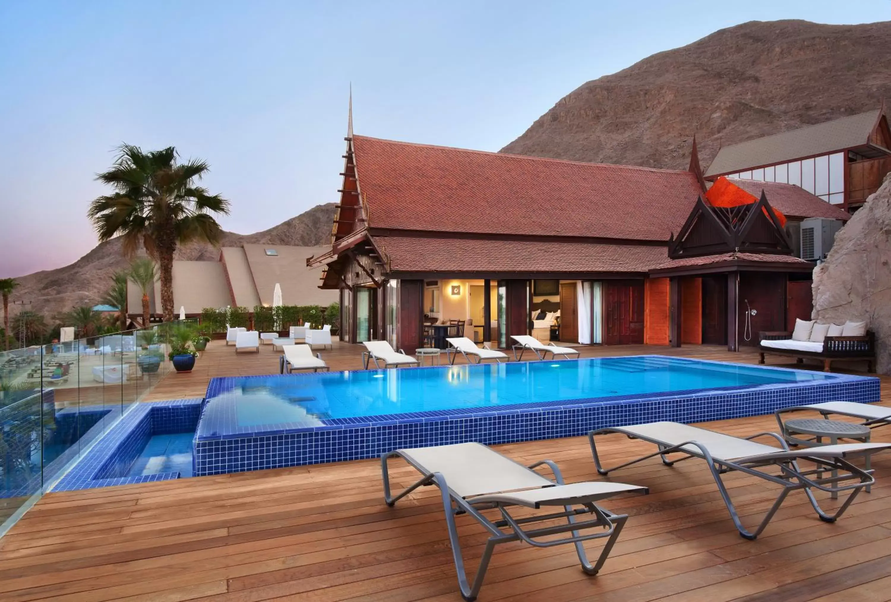 Balcony/Terrace, Swimming Pool in Herbert Samuel Royal Shangri-La Eilat