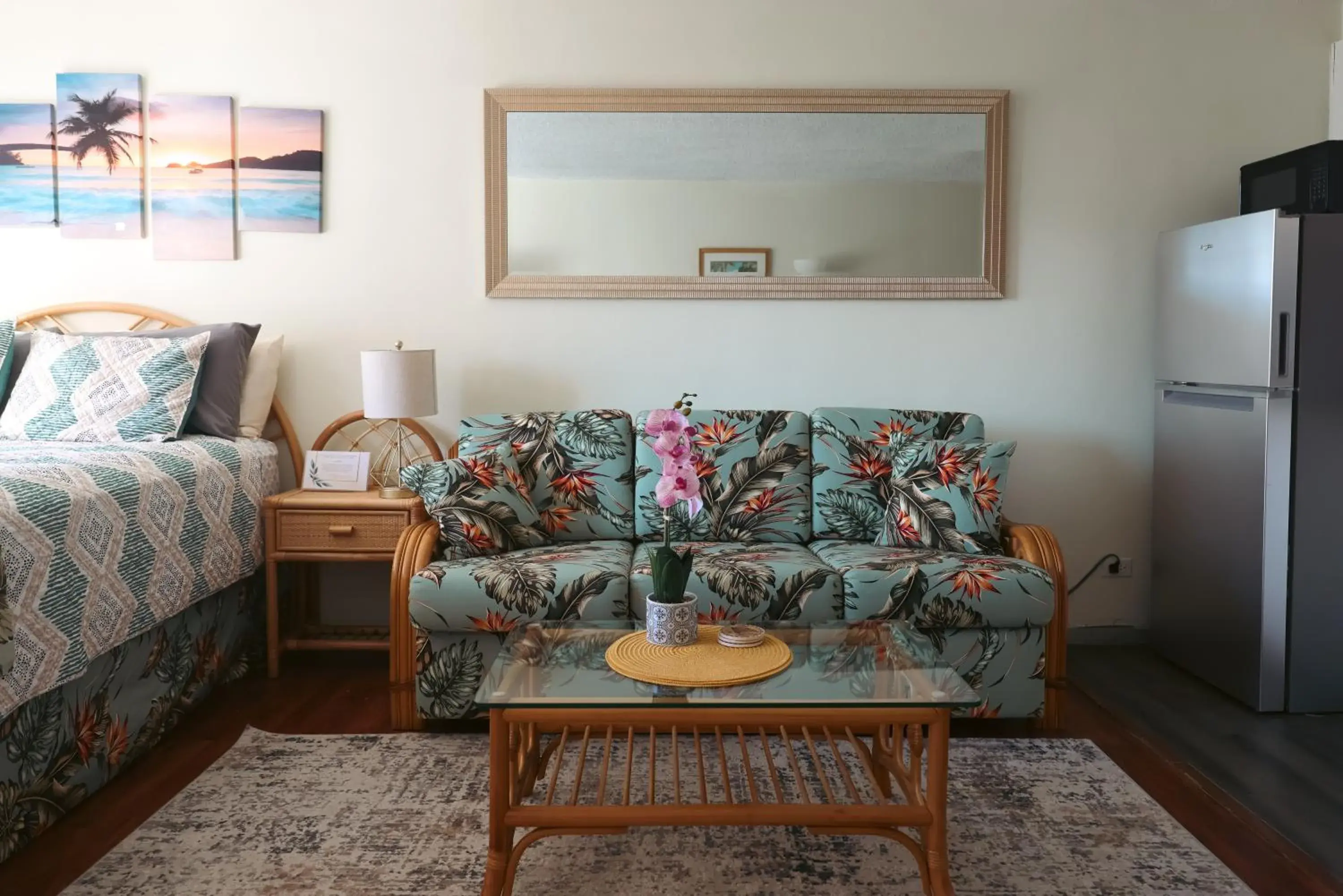 Seating Area in Tropical Studios at Marine Surf Waikiki - FREE PARKING - BEST LOCATION - FULL KITCHEN - SWIMMING POOL