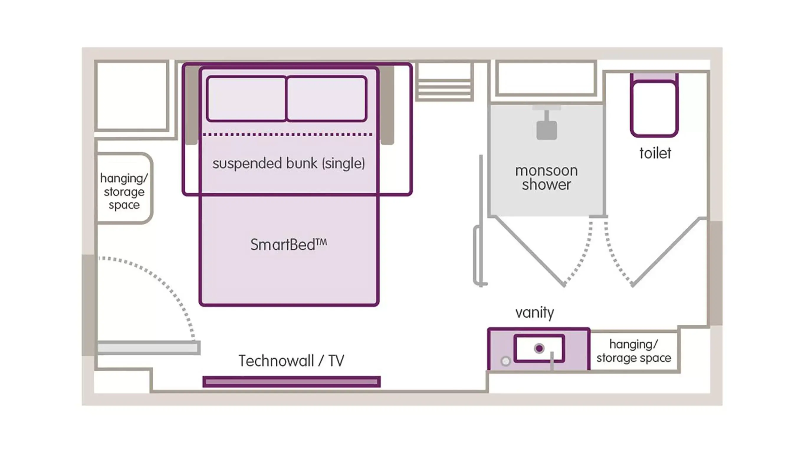 Photo of the whole room, Floor Plan in YOTEL Boston