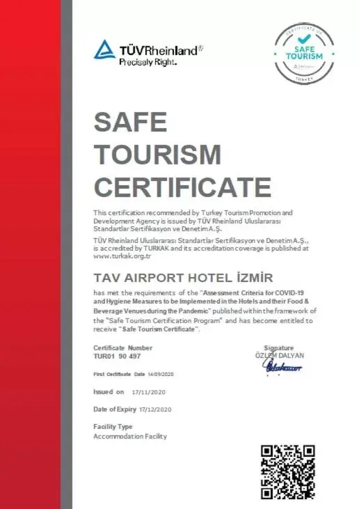 Certificate/Award in TAV Airport Hotel Izmir