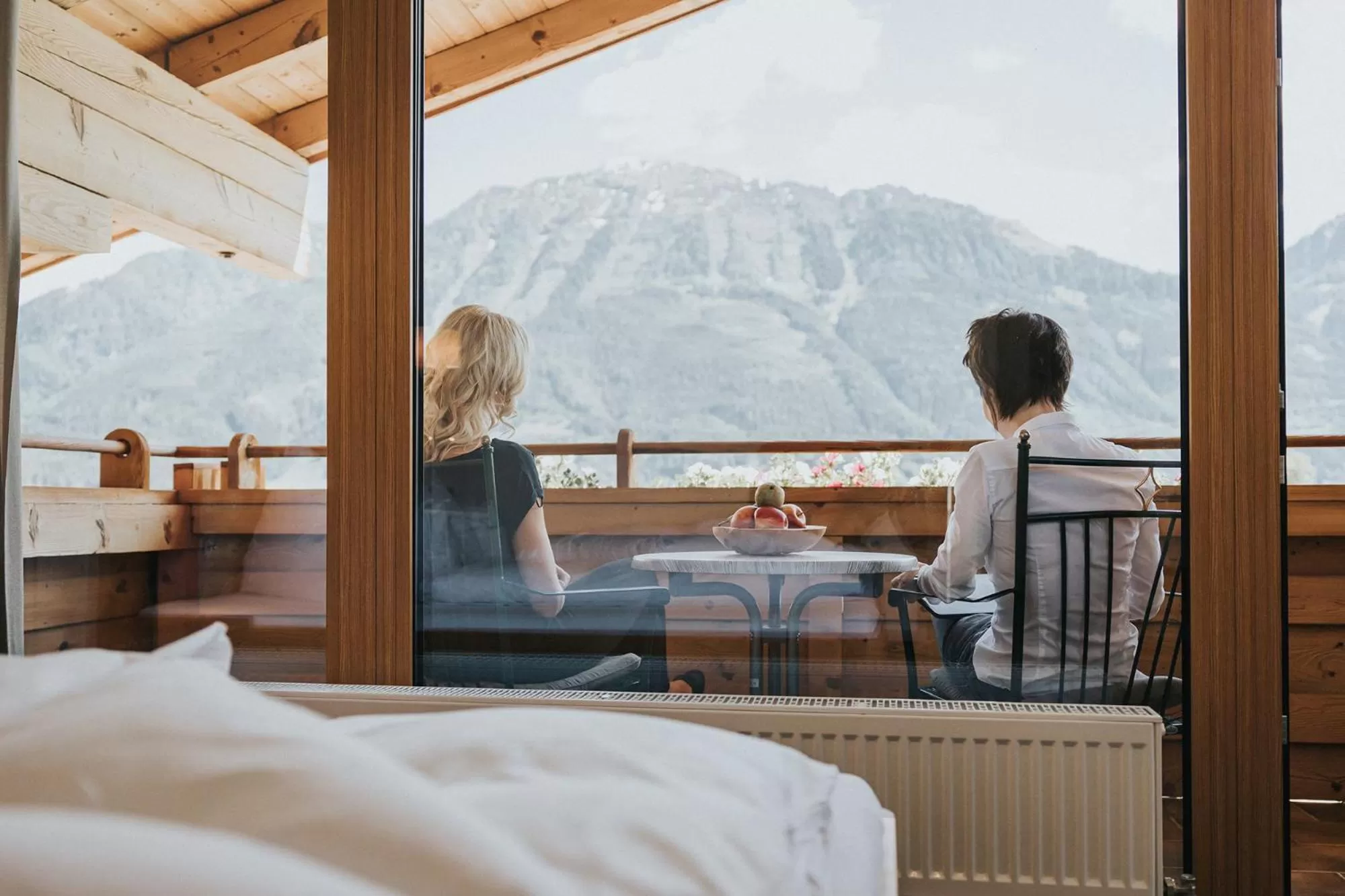 Balcony/Terrace, Bed in Hotel Silberfux