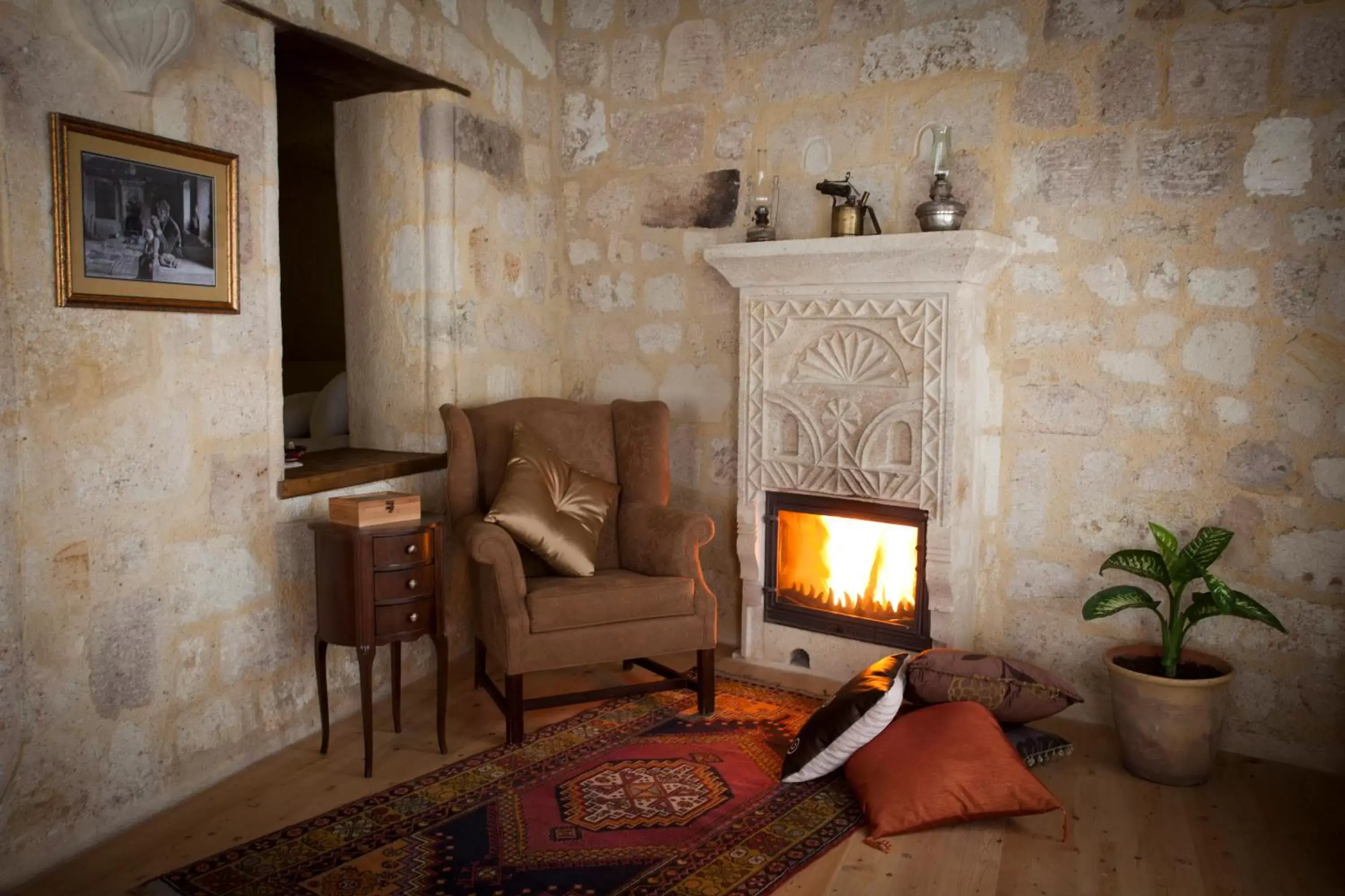 Decorative detail, Seating Area in Fresco Cave Suites Cappadocia