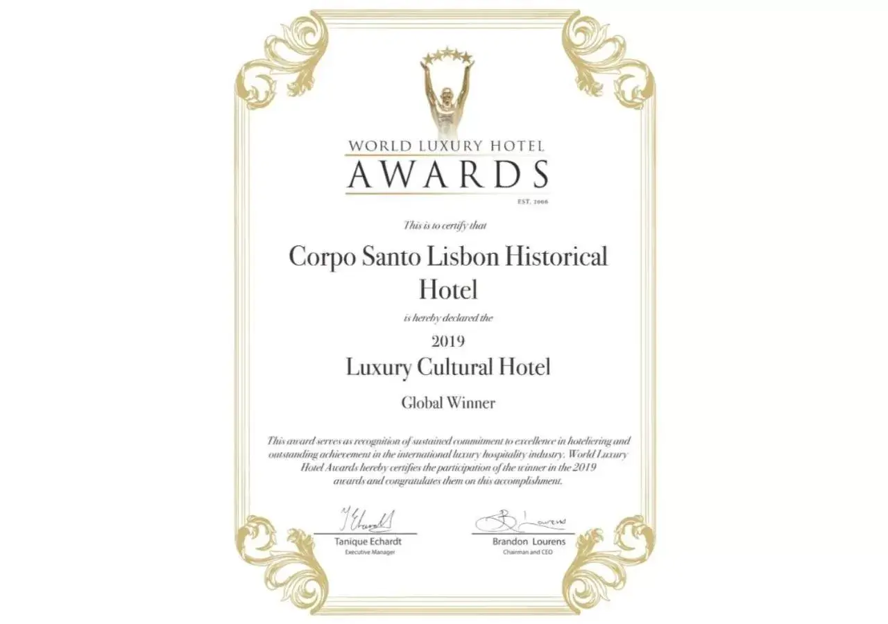 Certificate/Award in Corpo Santo Lisbon Historical Hotel