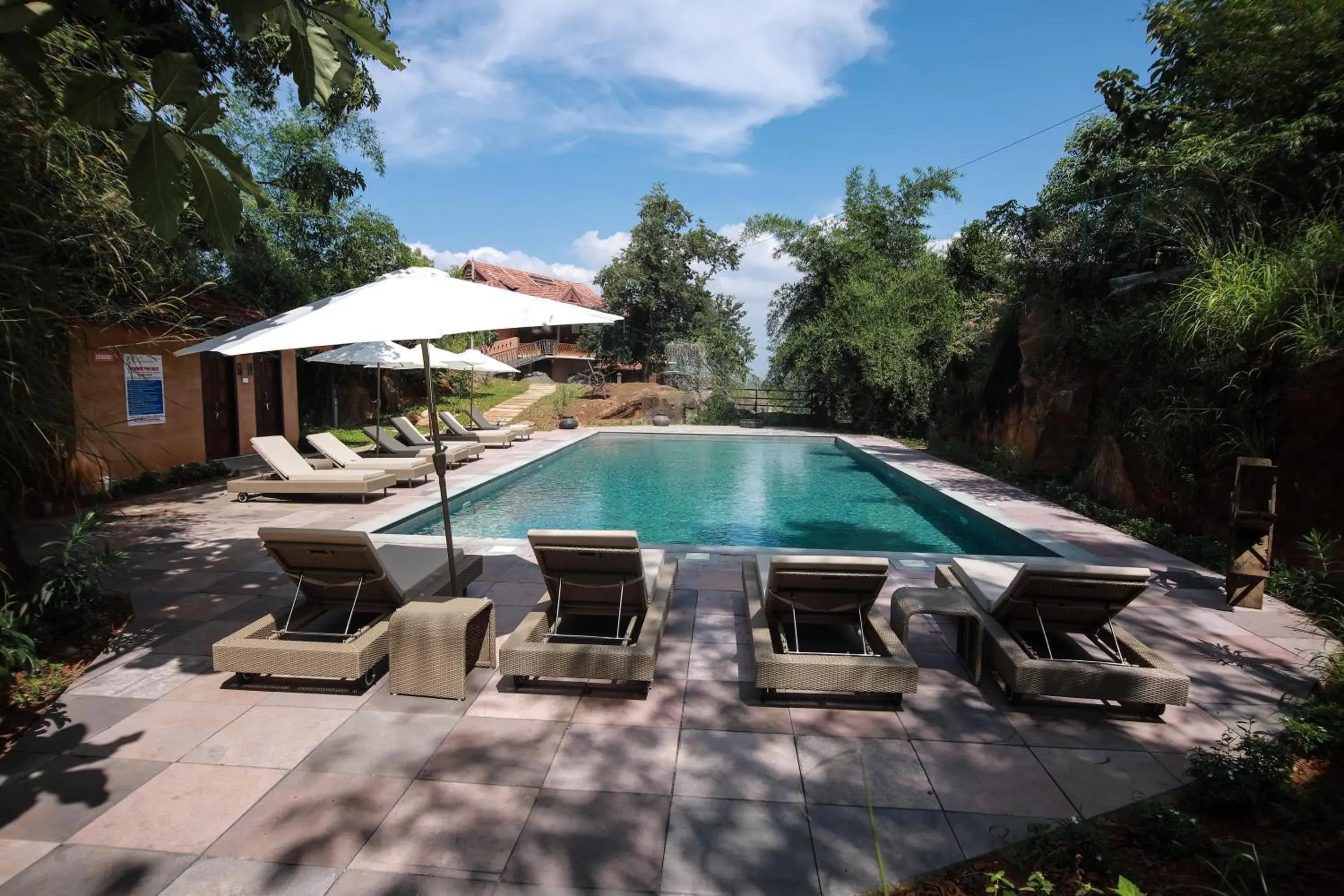 Pool view in AMARA AYURVEDA RETREAT- Overlooking Evergreen Western Ghats an ecologically sustainable living space in Kovalam Pool view in AMARA AYURVEDA RETREAT- Overlooking Evergreen Western Ghats an ecologically sustainable living space in Kovalam