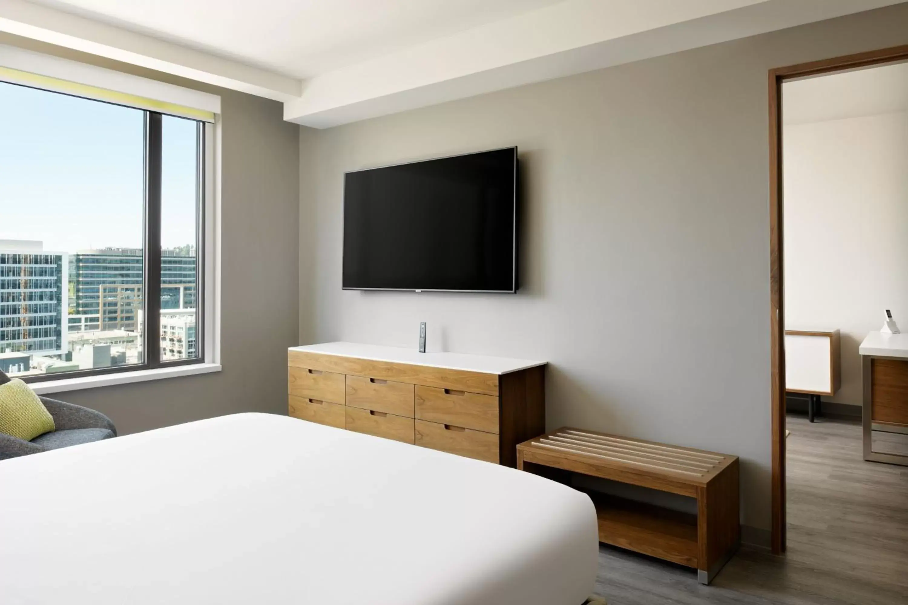 Bedroom, TV/Entertainment Center in Astra Hotel, Seattle, A Tribute Portfolio Hotel by Marriott