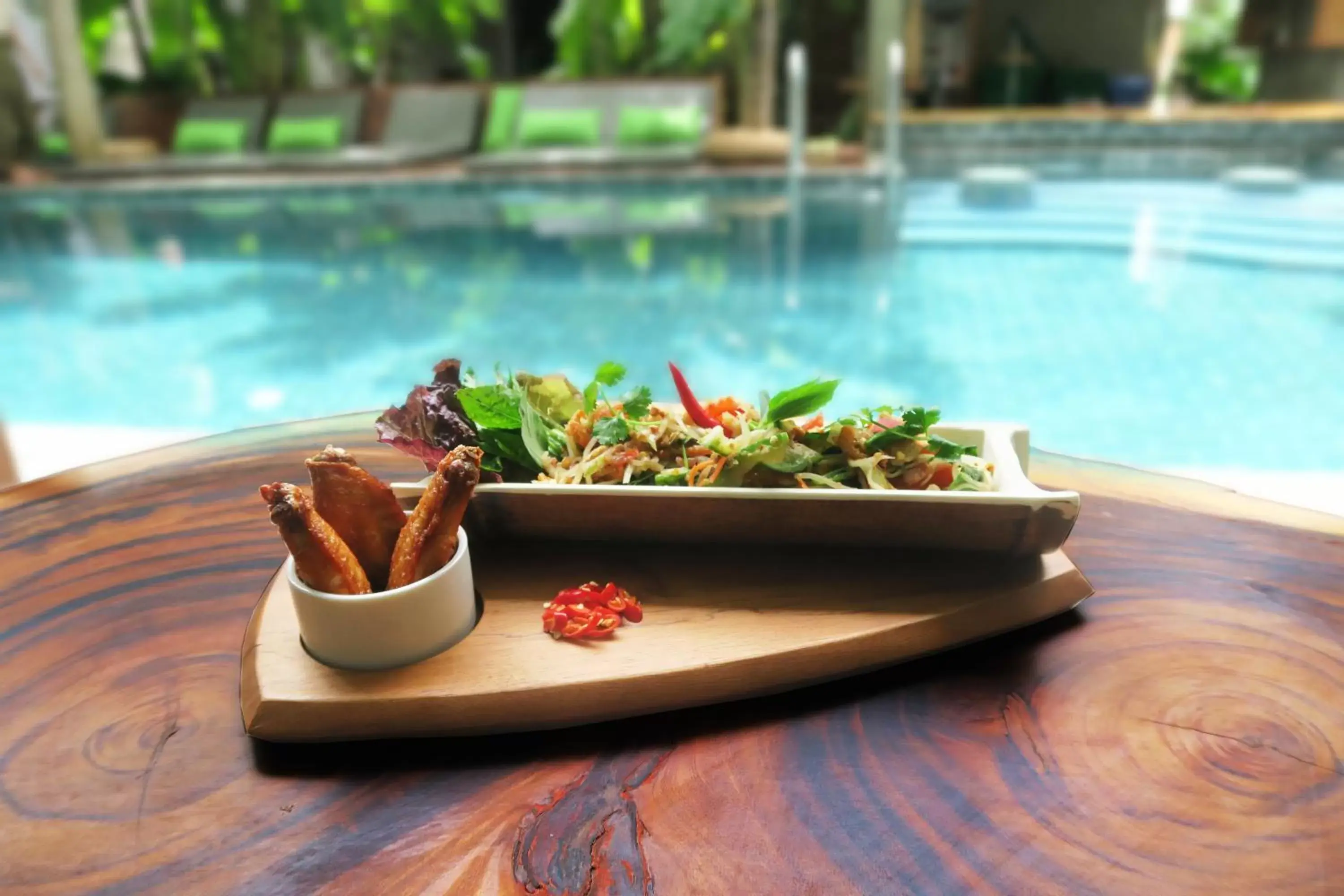 Food close-up, Swimming Pool in Sarina Boutique Hotel