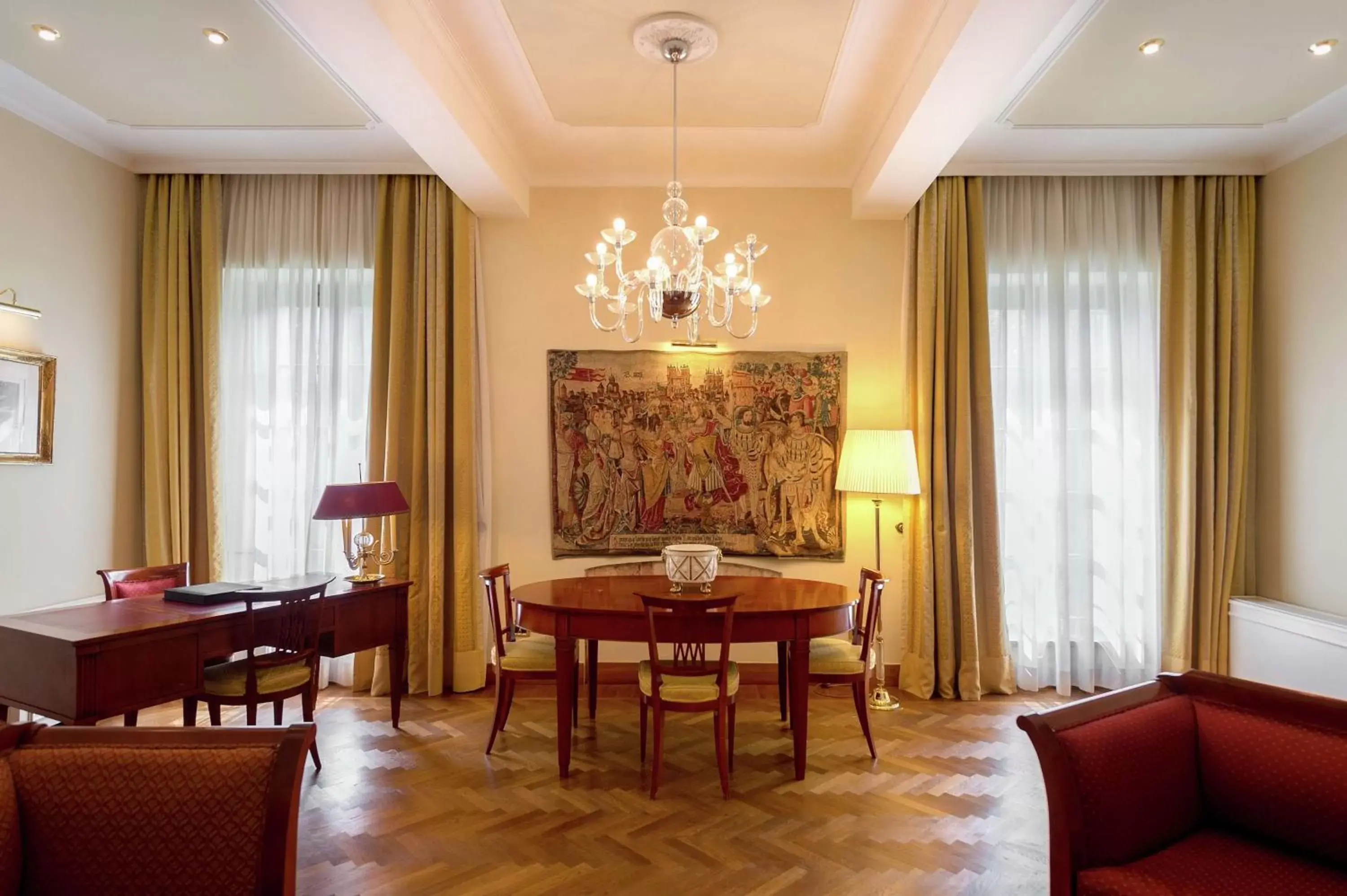 Bed, Dining Area in Grand Hotel Villa Torretta, Curio Collection by Hilton