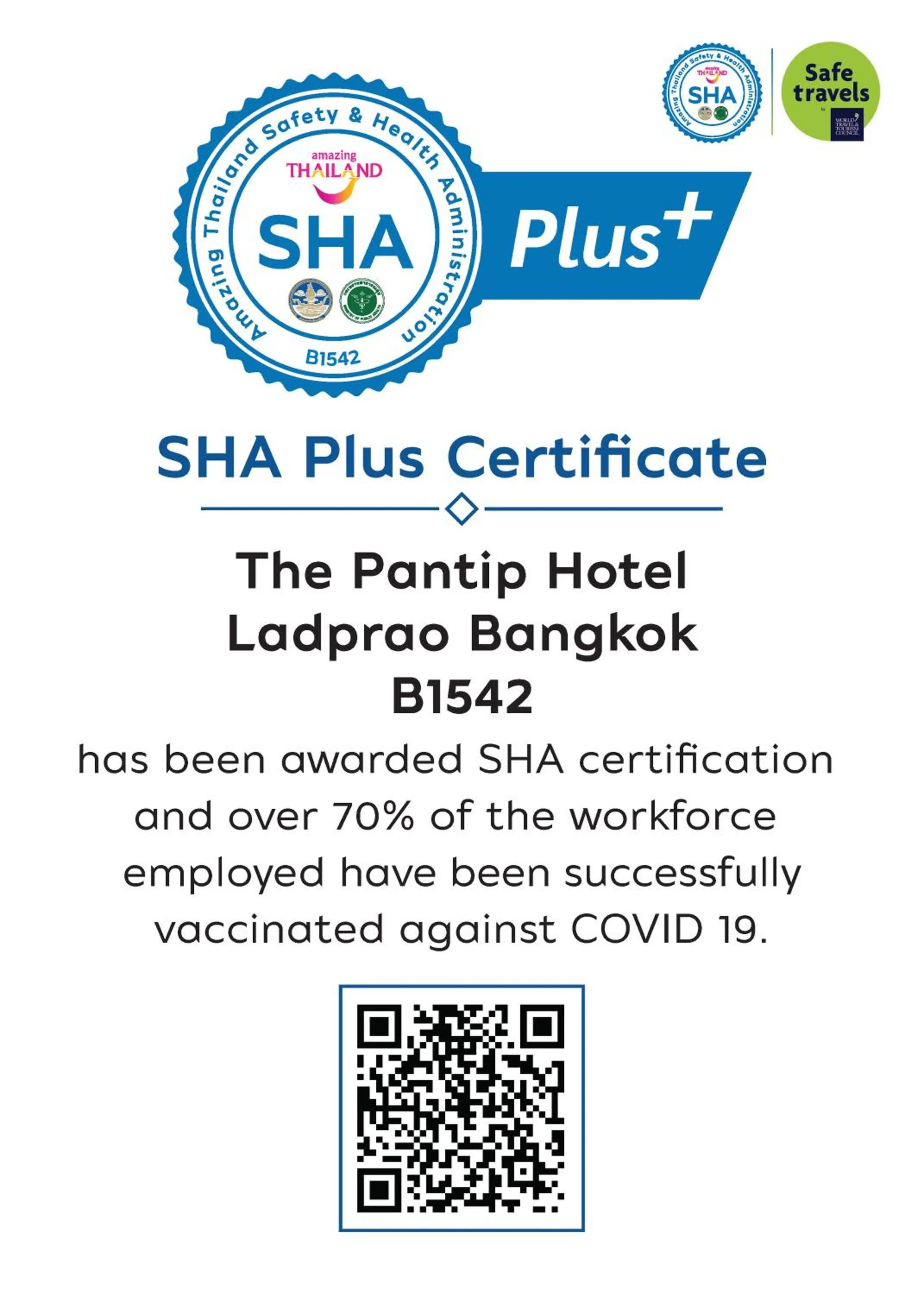 Certificate/Award in The Pantip Hotel Ladprao Bangkok