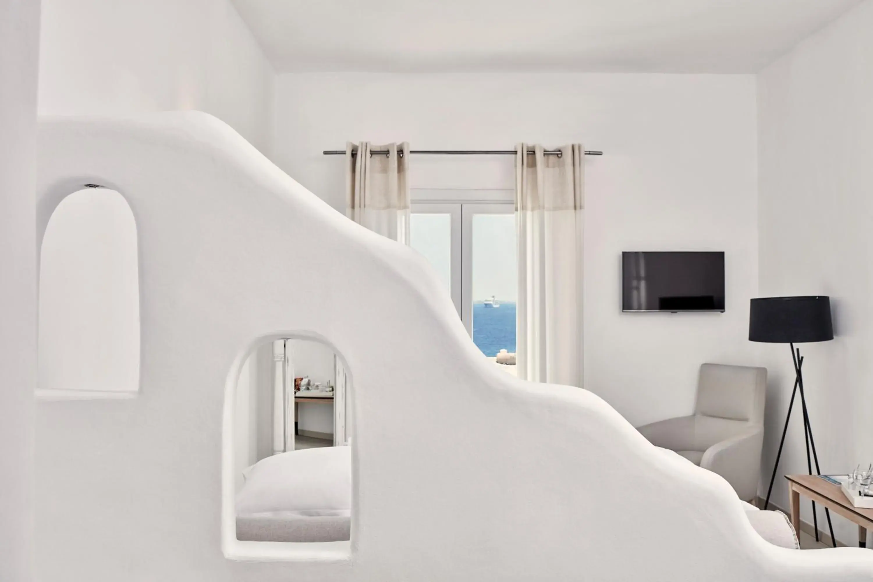 Bedroom, Bed in Mykonos Princess Hotel
