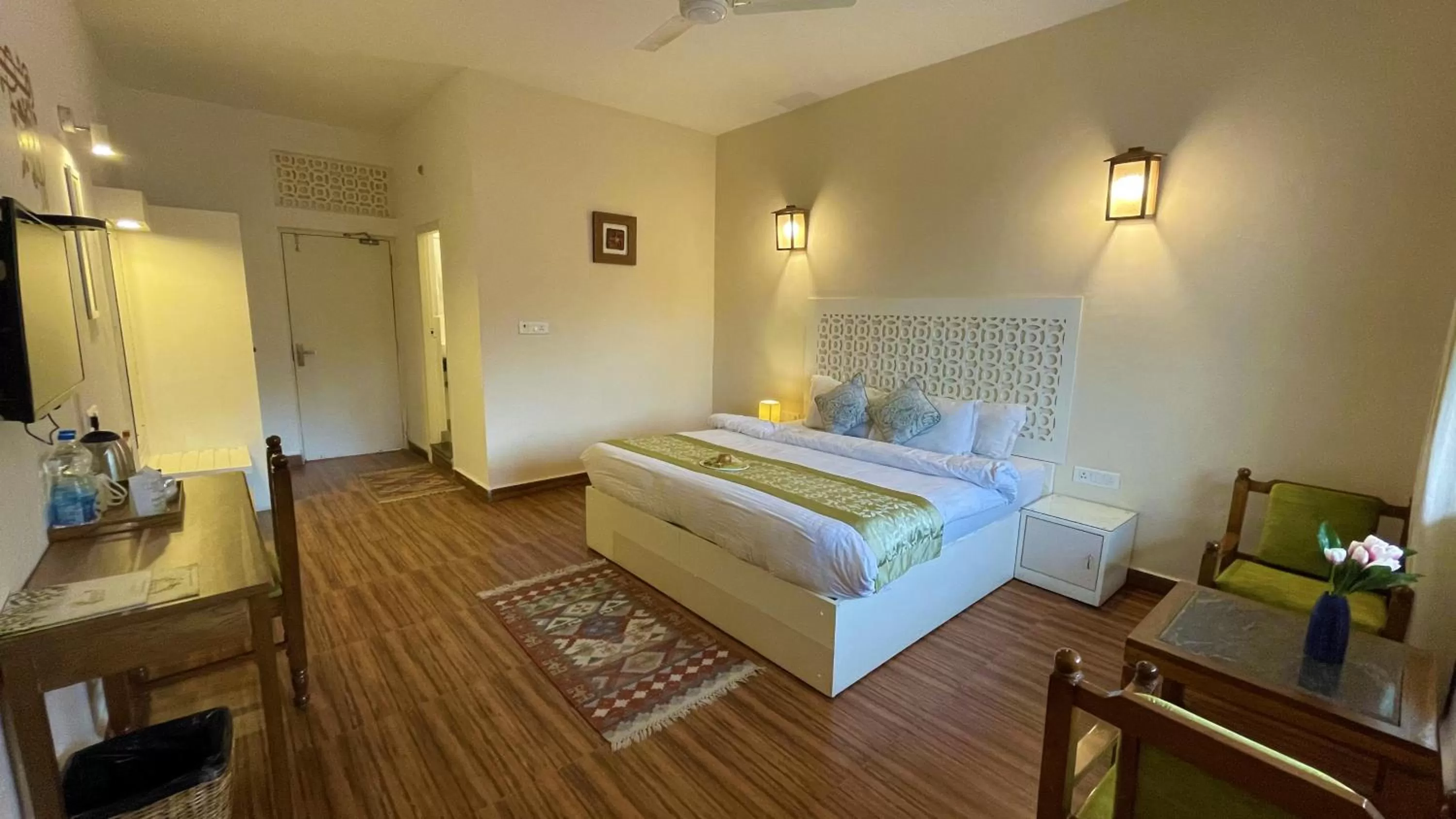 Bed in Sanskriti Vedic Retreat