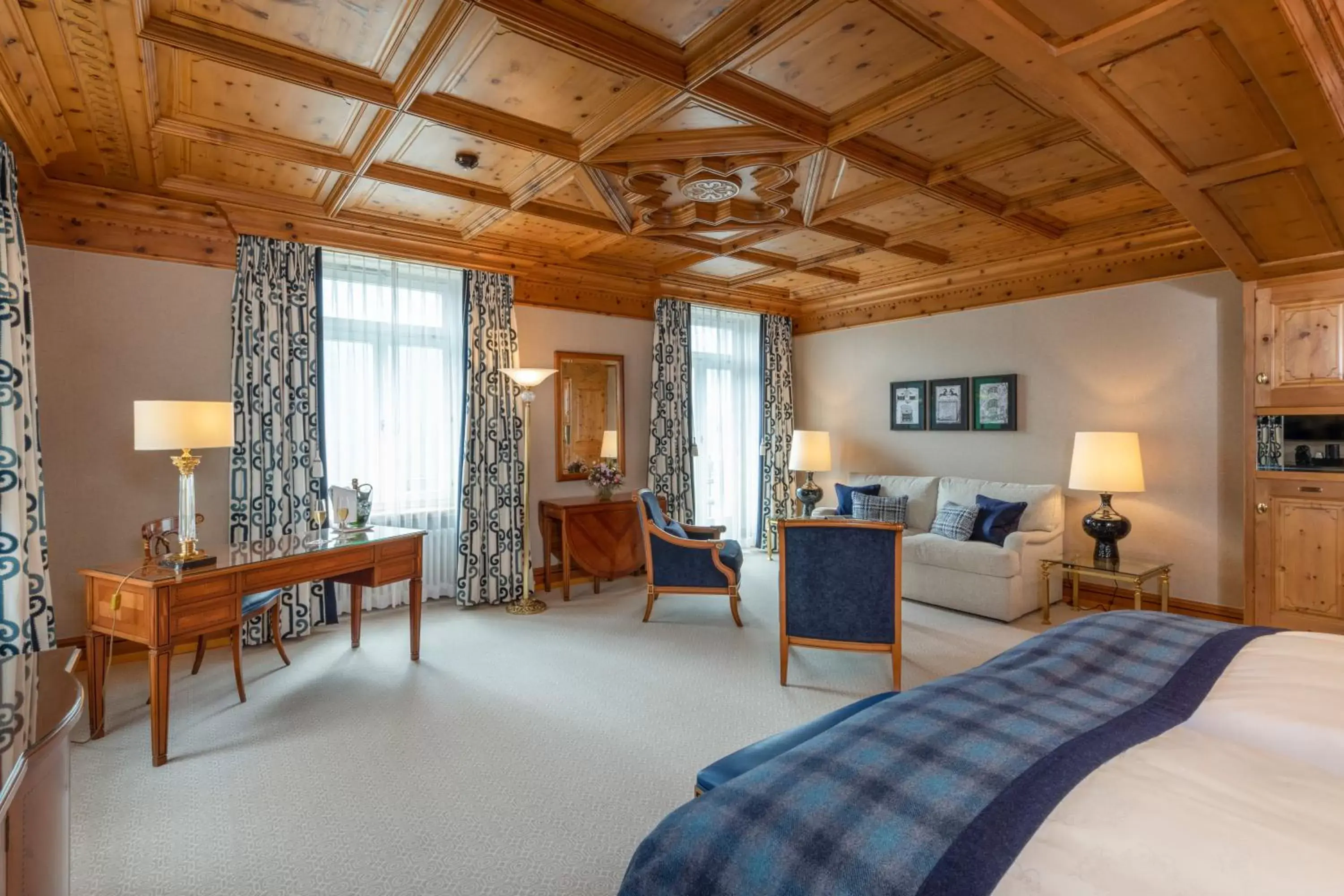 Bed, Seating Area in Kulm Hotel St. Moritz