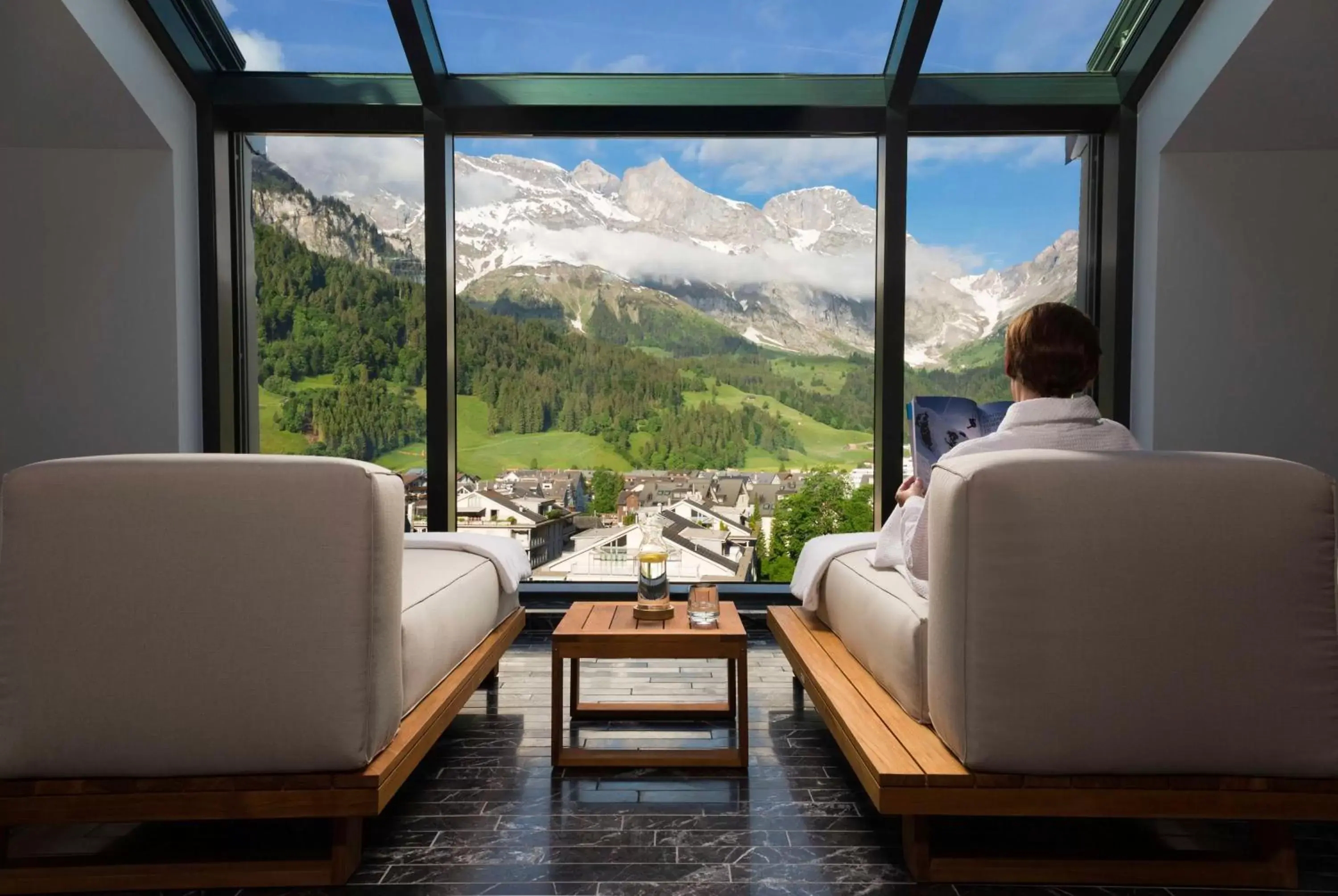 Pool view, Mountain View in Kempinski Palace Engelberg