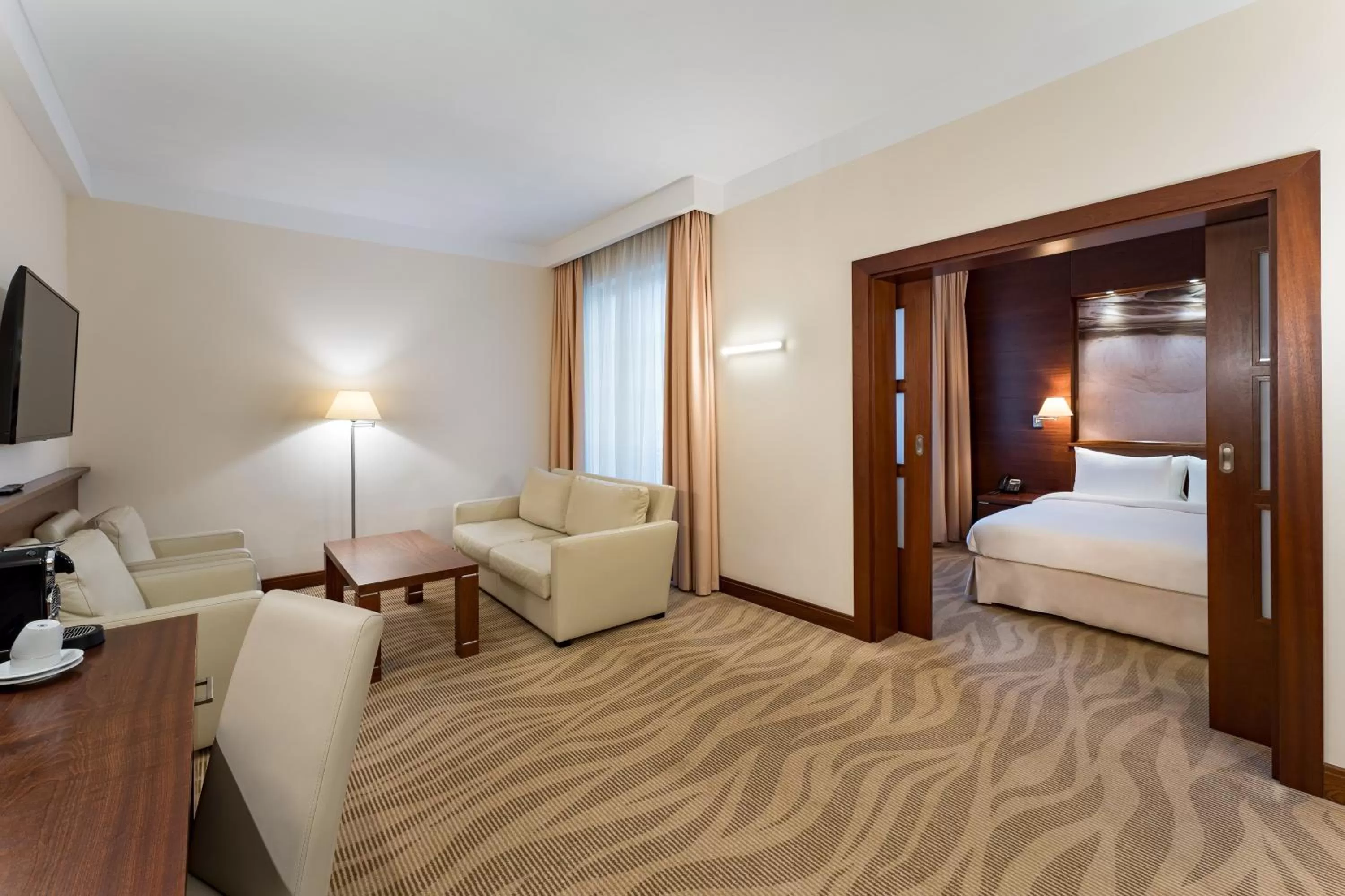 Seating area, Bed in Radisson Blu Hotel, Gdańsk