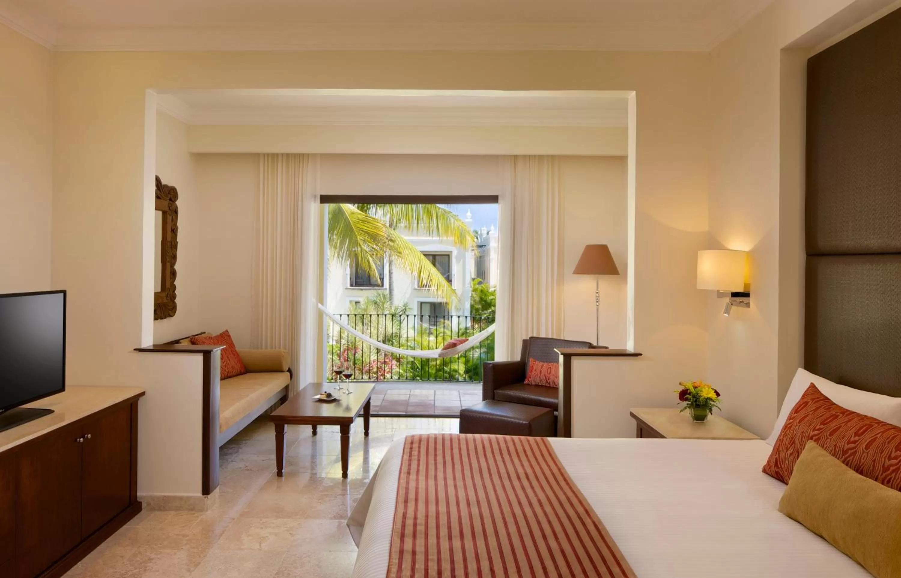 Seating area, Bed in Dreams Tulum Resort & Spa