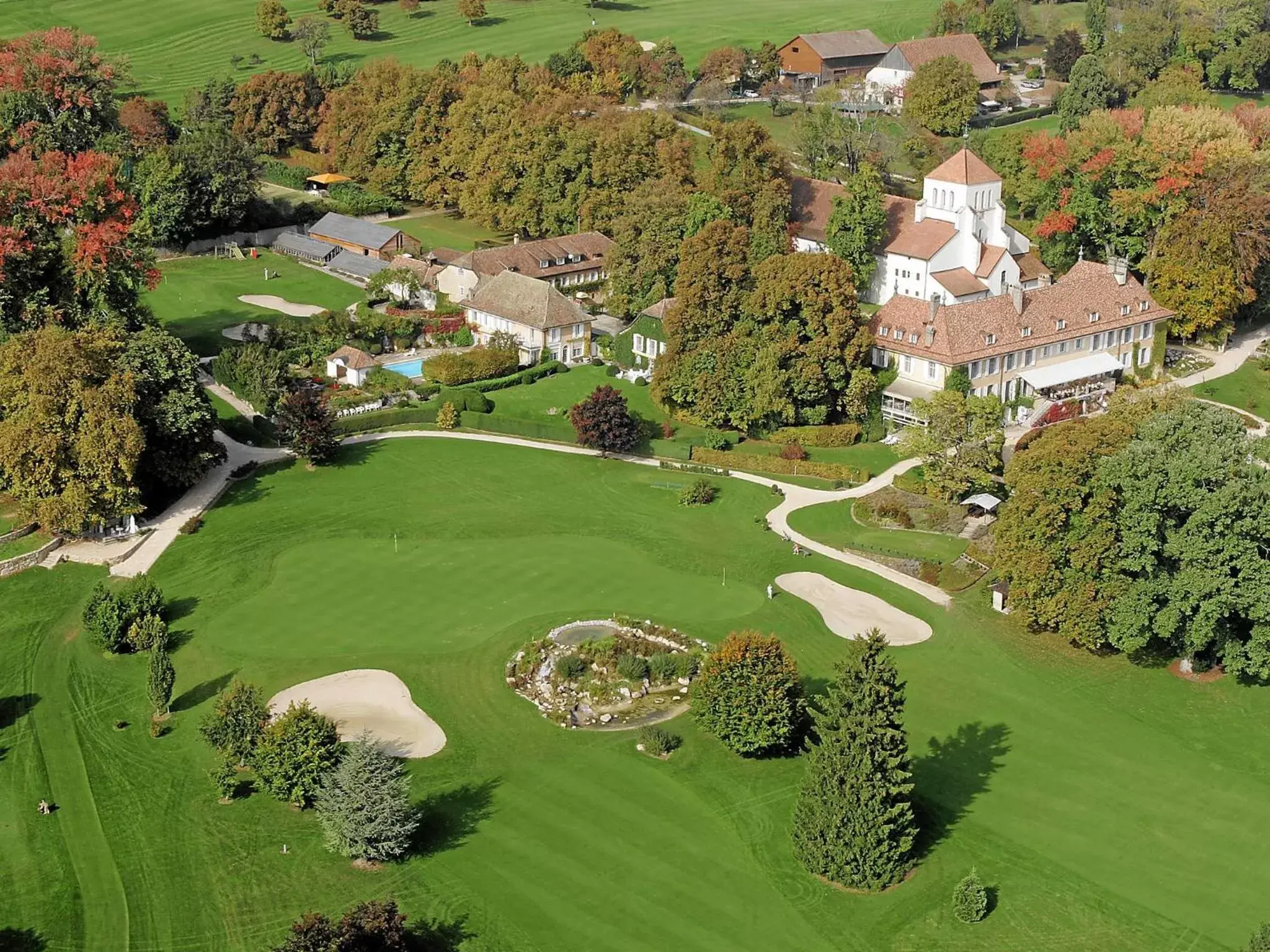 Golfcourse, Bird's-eye View in Château de Bonmont