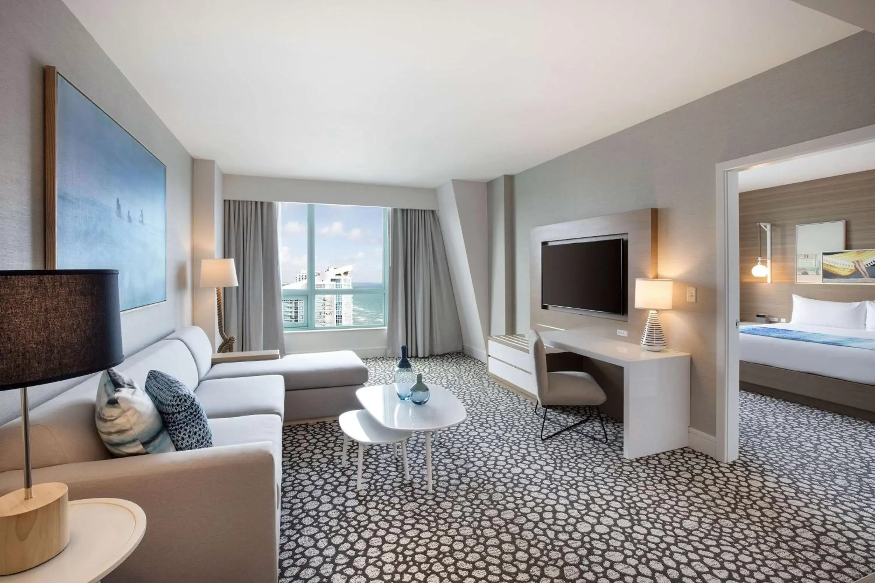 Bed, Seating Area in The Diplomat Beach Resort Hollywood, Curio Collection by Hilton