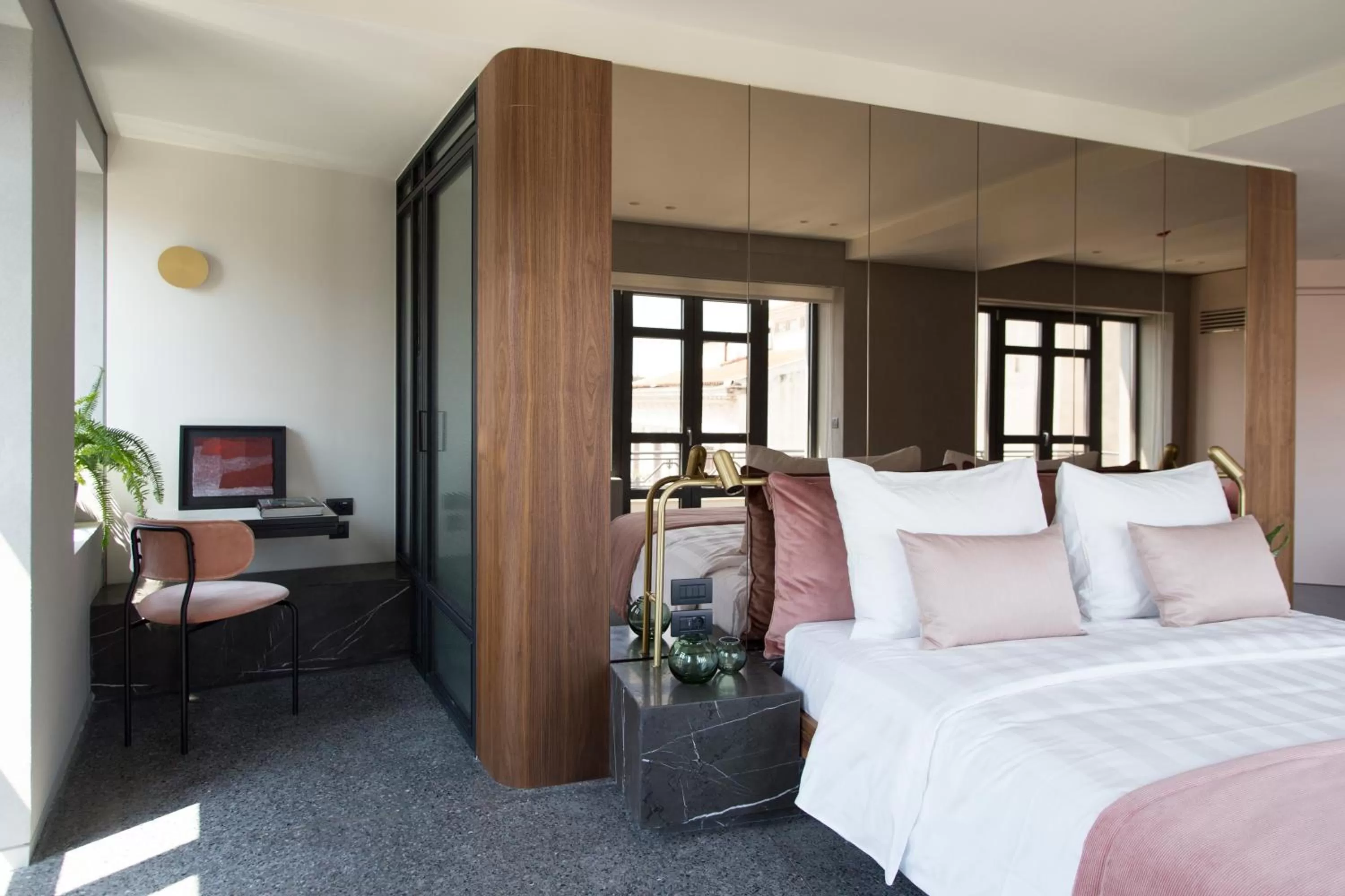 Shower, Bed in Perianth Hotel, a Member of Design Hotels