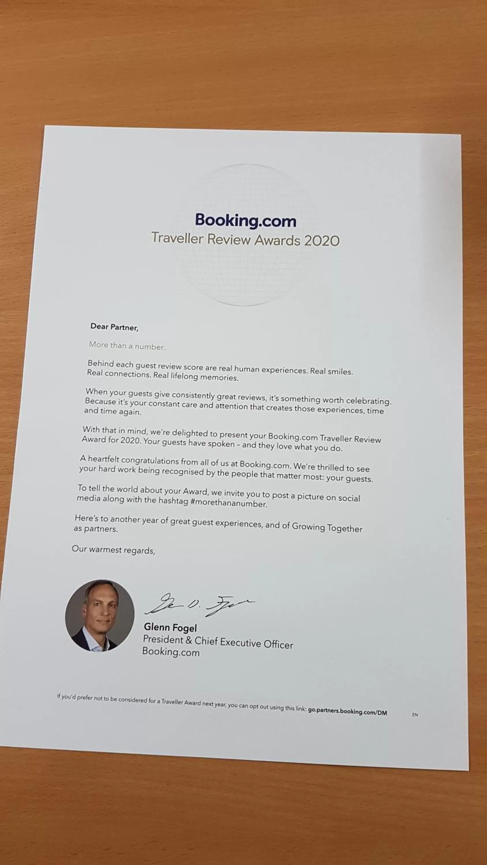 Certificate/Award in Travel Plaza Hotel