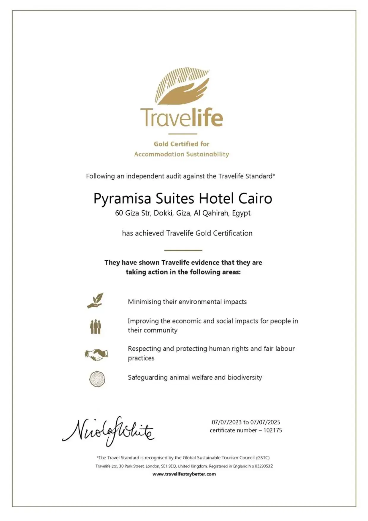 Certificate/Award in Pyramisa Suites Hotel Cairo