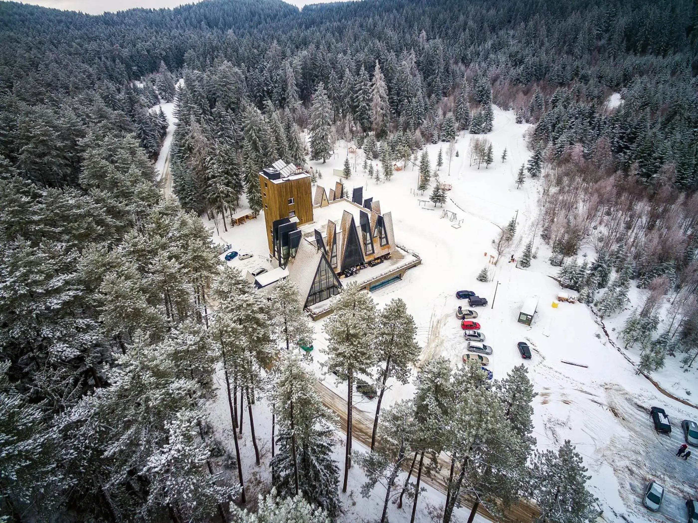 Skiing, Bird's-eye View in Pino Nature Hotel