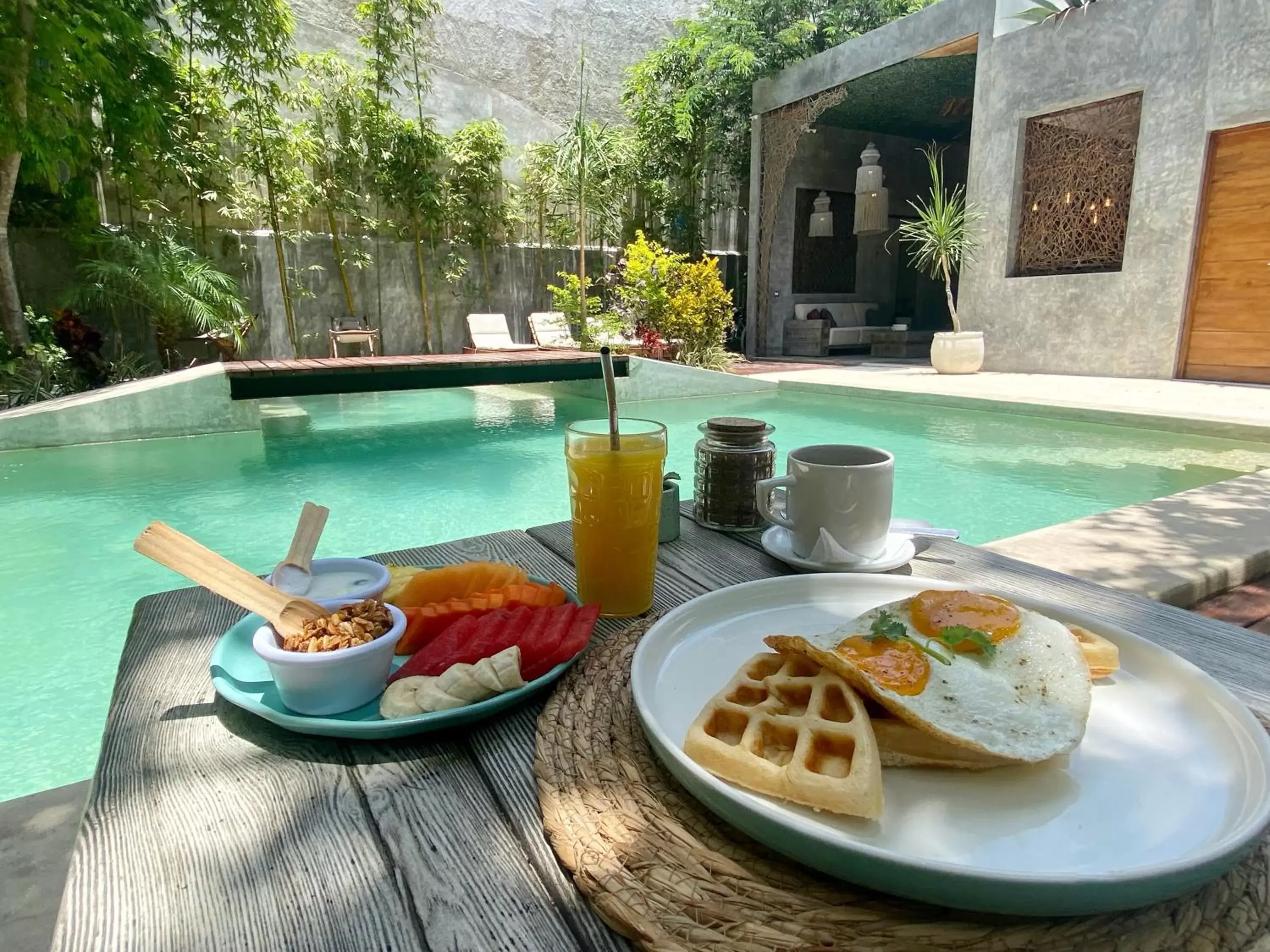 Breakfast, Swimming Pool in Little Gem Hotel Tulum La Veleta