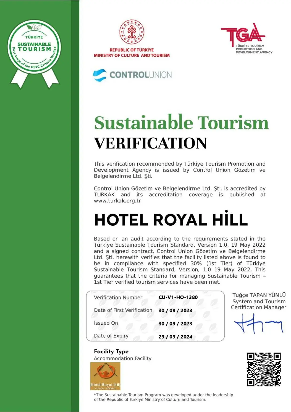 Logo/Certificate/Sign/Award in Hotel Royal Hill