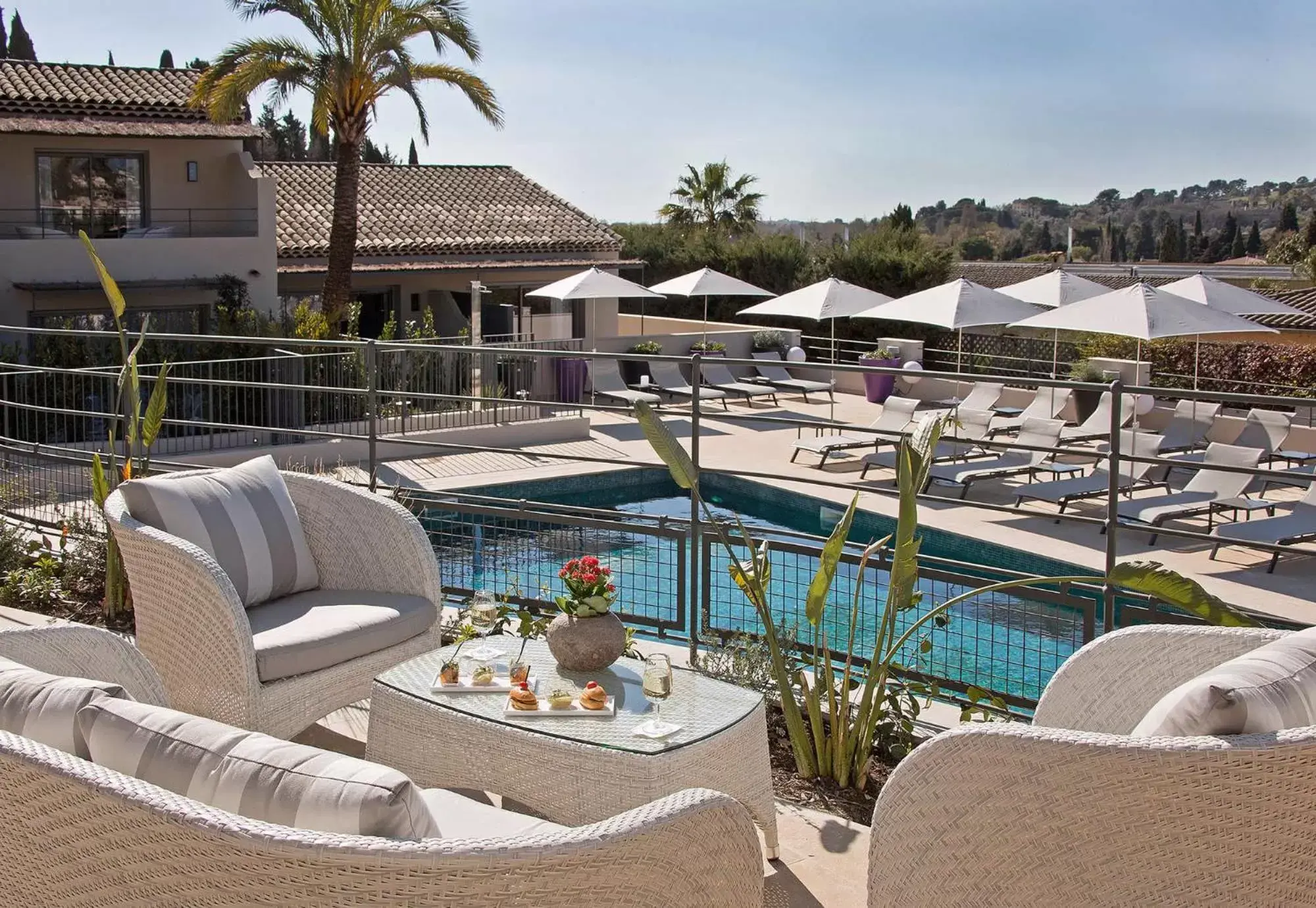 Balcony/Terrace, Pool View in La Bastide de Biot