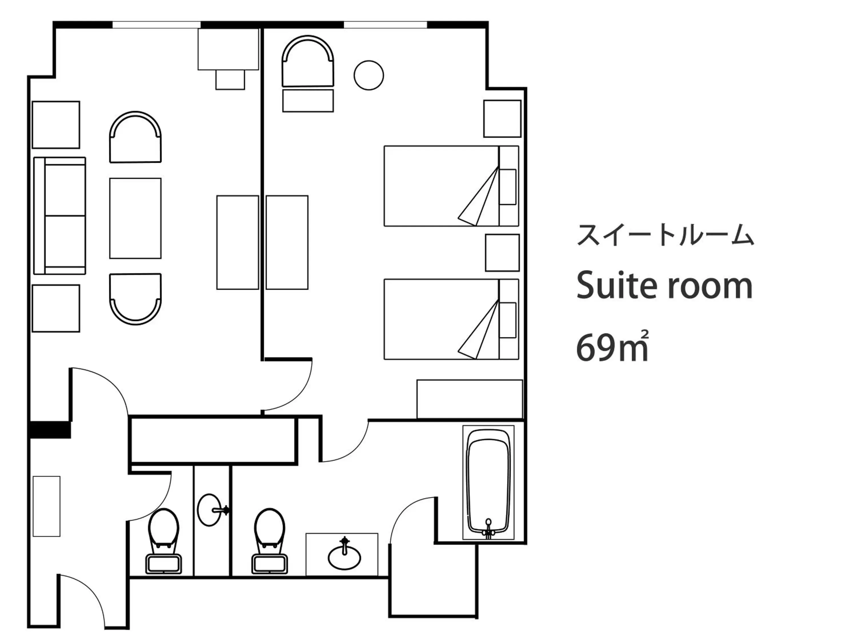 Photo of the whole room, Floor Plan in Hiroshima Airport Hotel