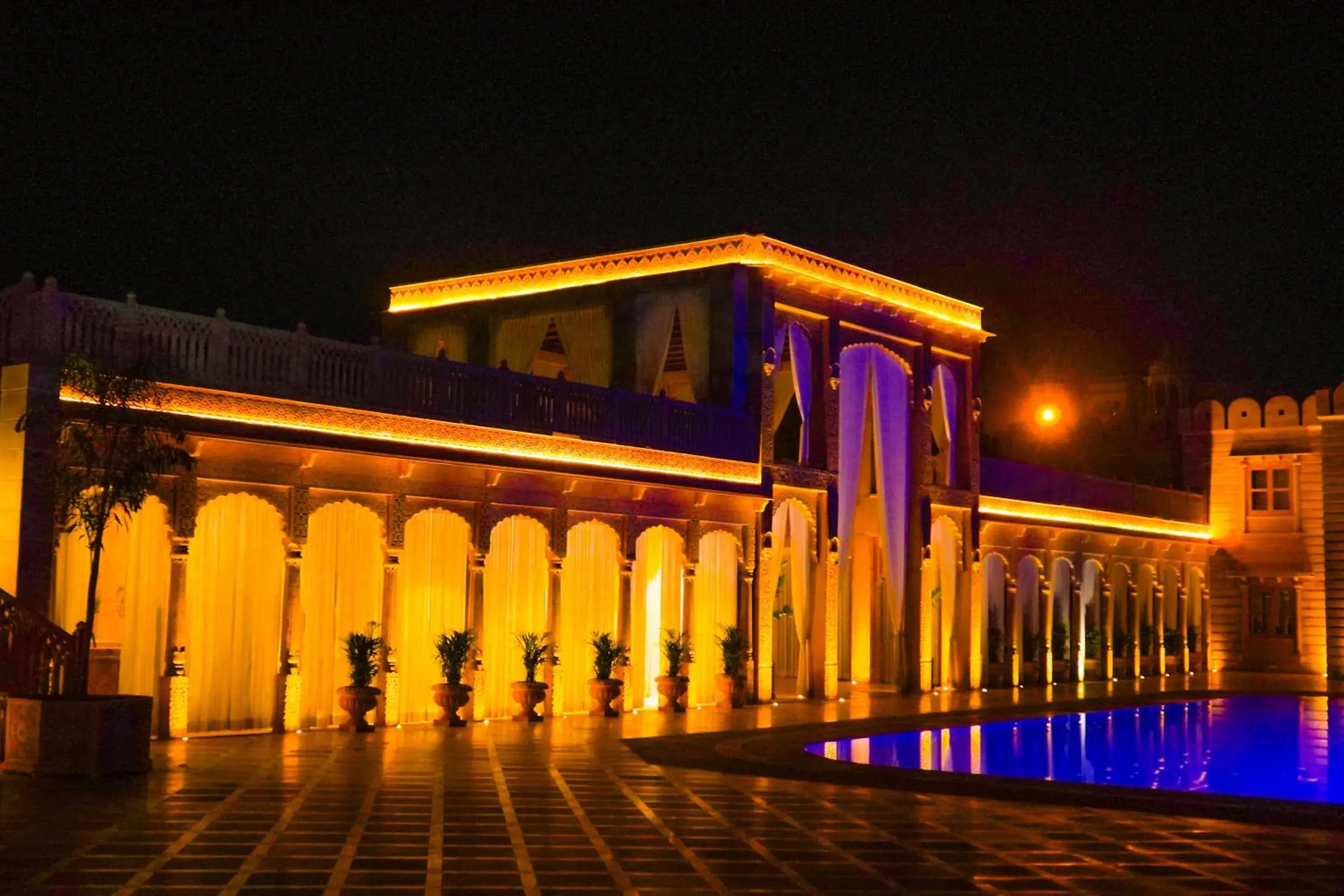 Night, Swimming Pool in Fort Rajwada