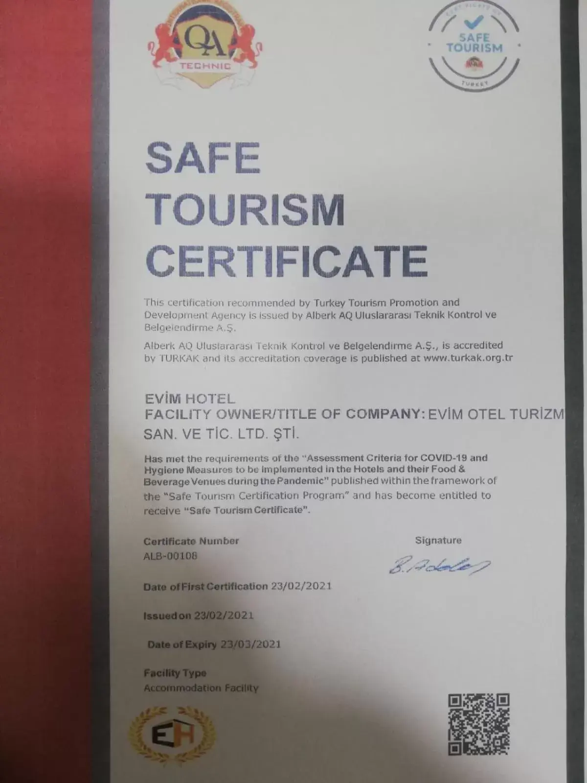 Logo/Certificate/Sign in EViM HOTEL