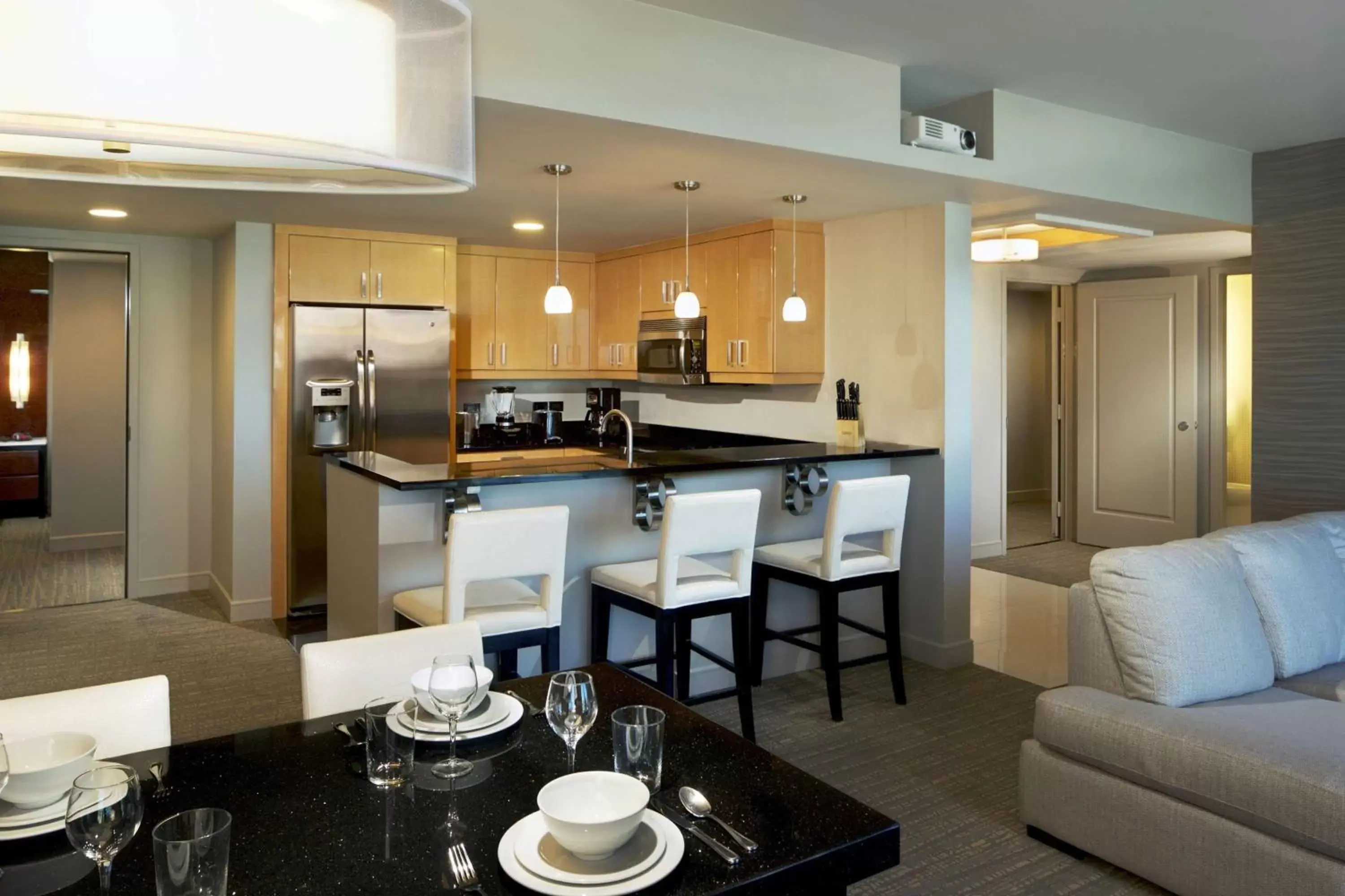 Living room, Kitchen/Kitchenette in Hilton Grand Vacations Club Elara Center Strip Las Vegas