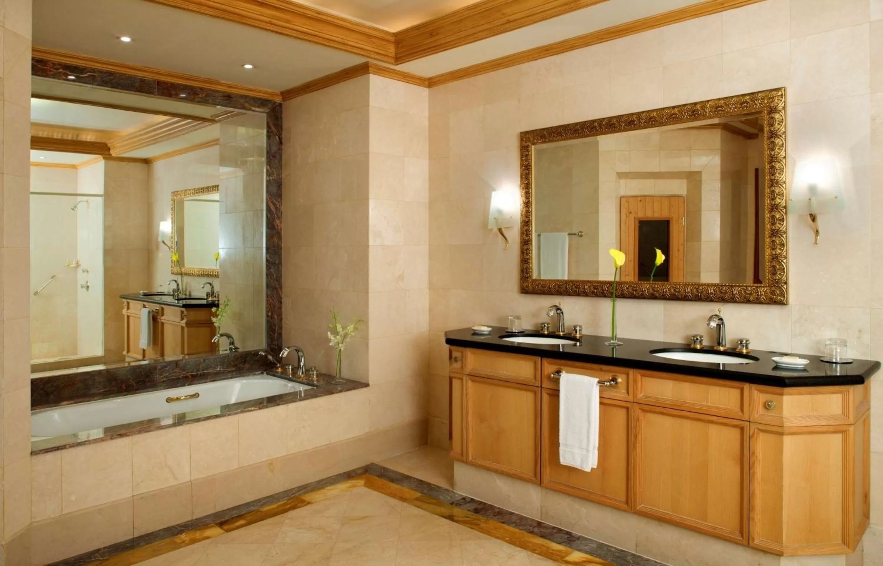 Bathroom, Bed in Grand Hyatt Muscat