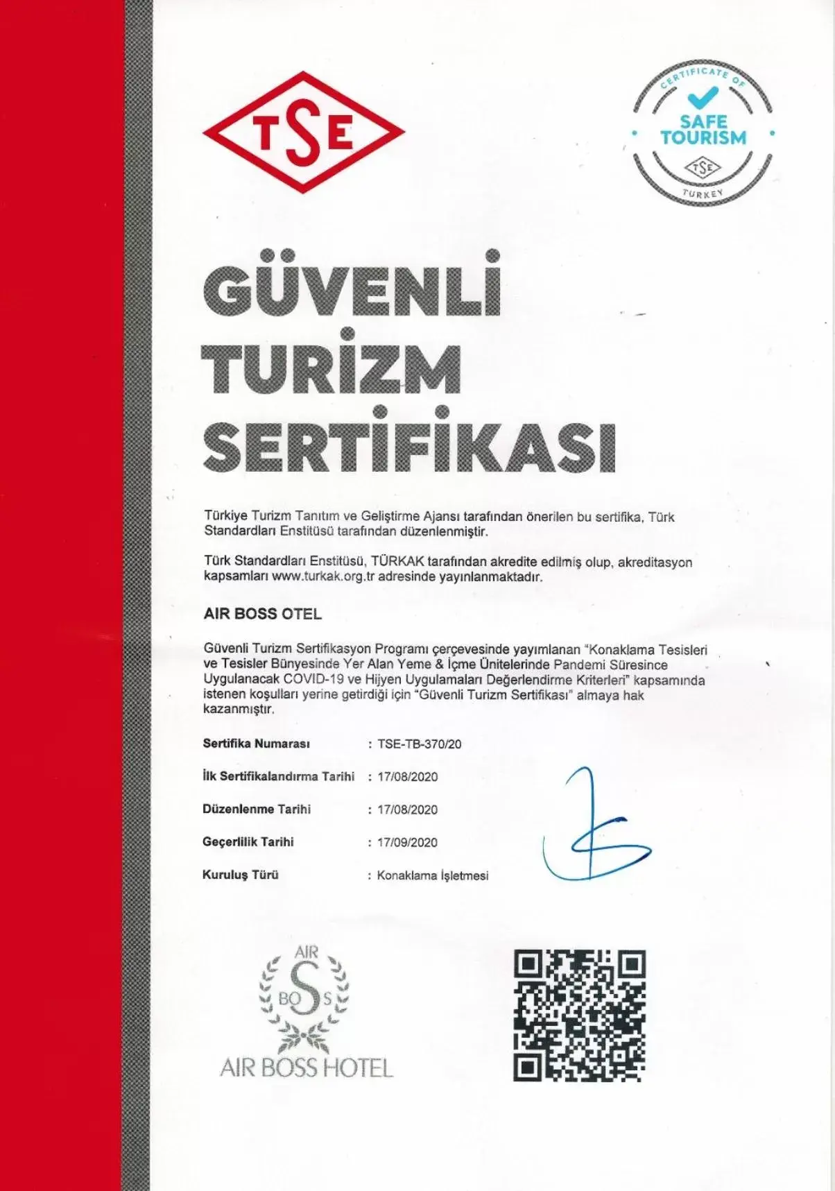 Certificate/Award in Air Boss Istanbul Airport and Fair Hotel