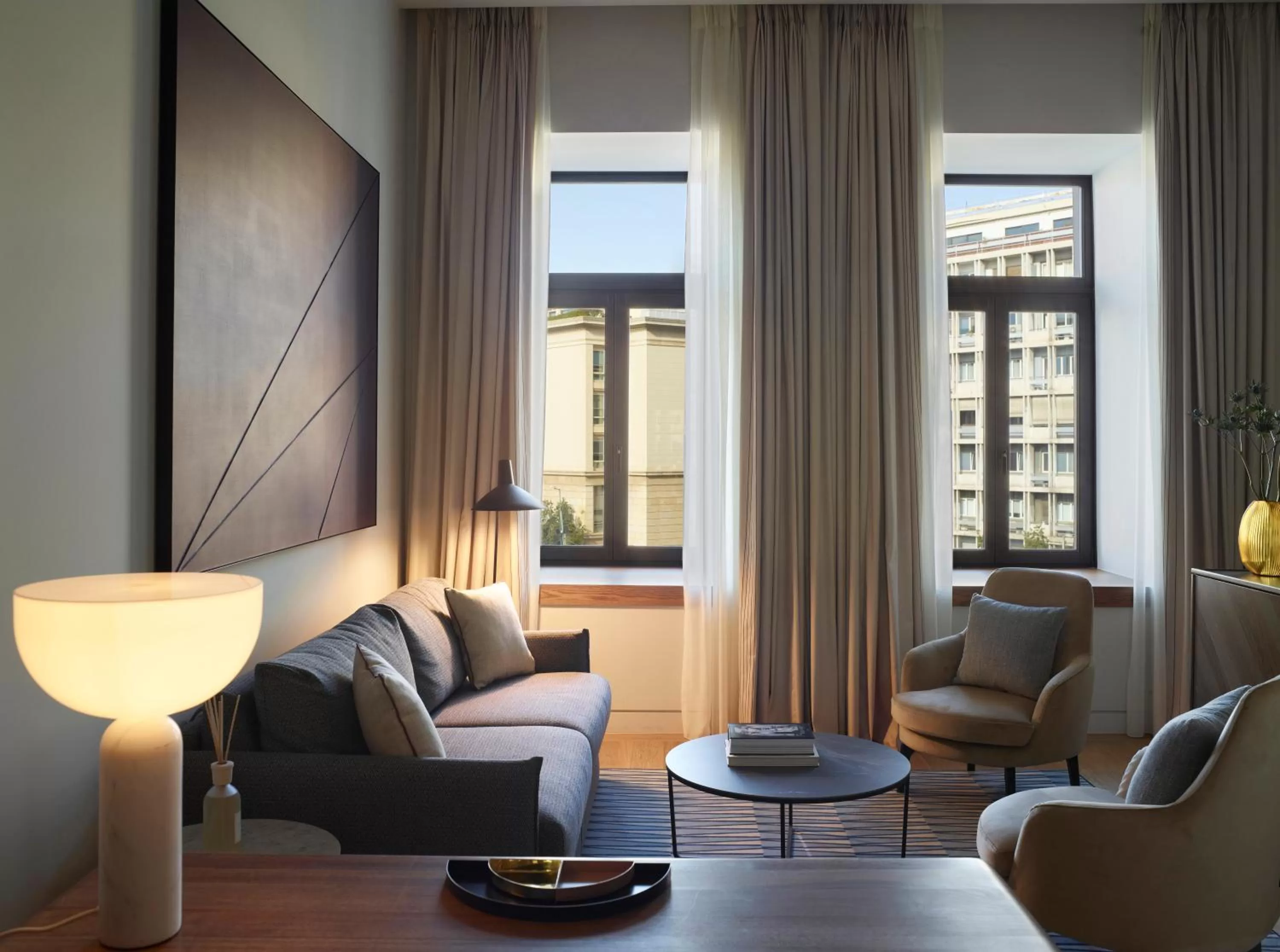 Seating area in xenodocheio Milos