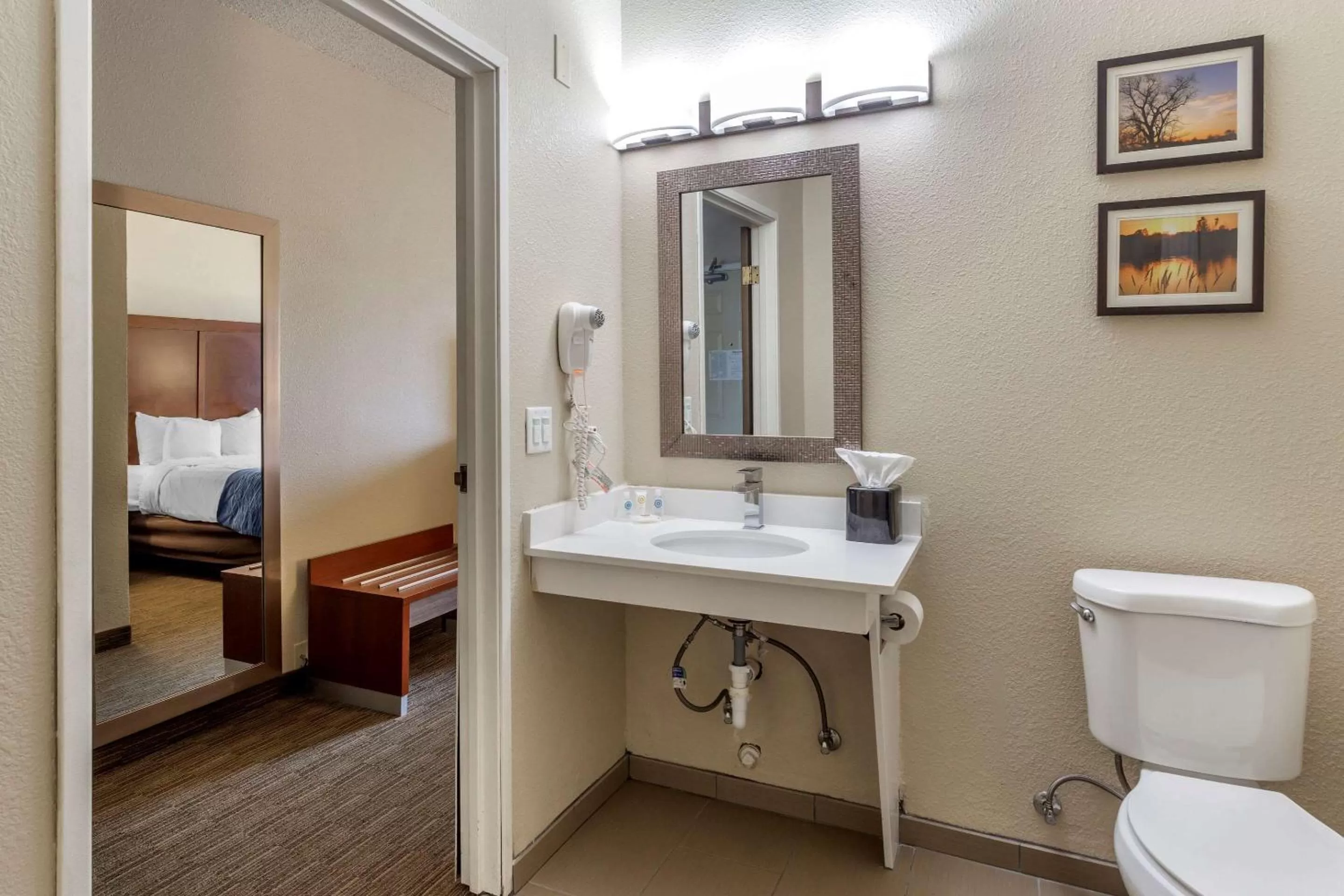 Bathroom, Bed in Comfort Inn Rockford near Casino District