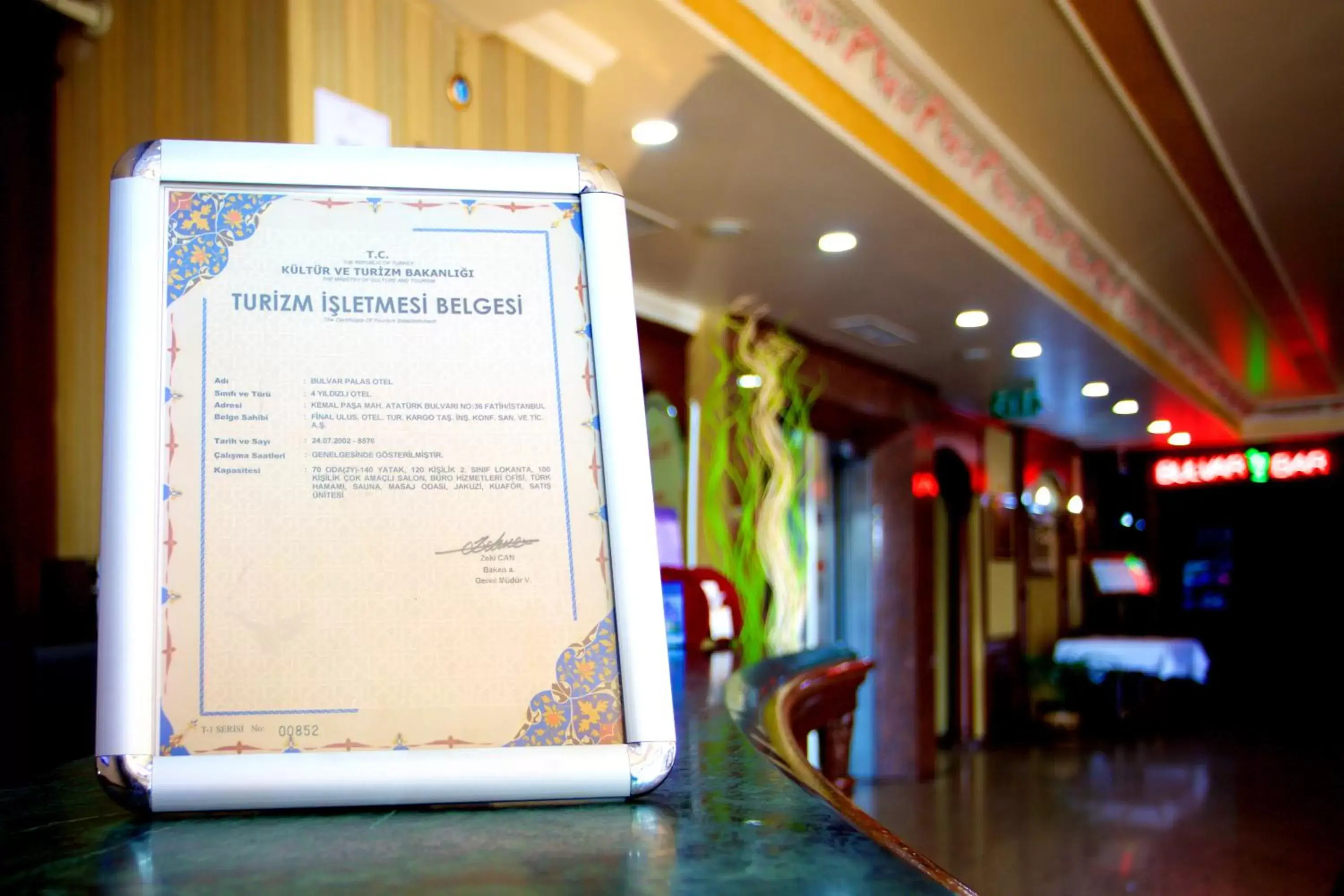 Certificate/Award in Hotel Bulvar Palas