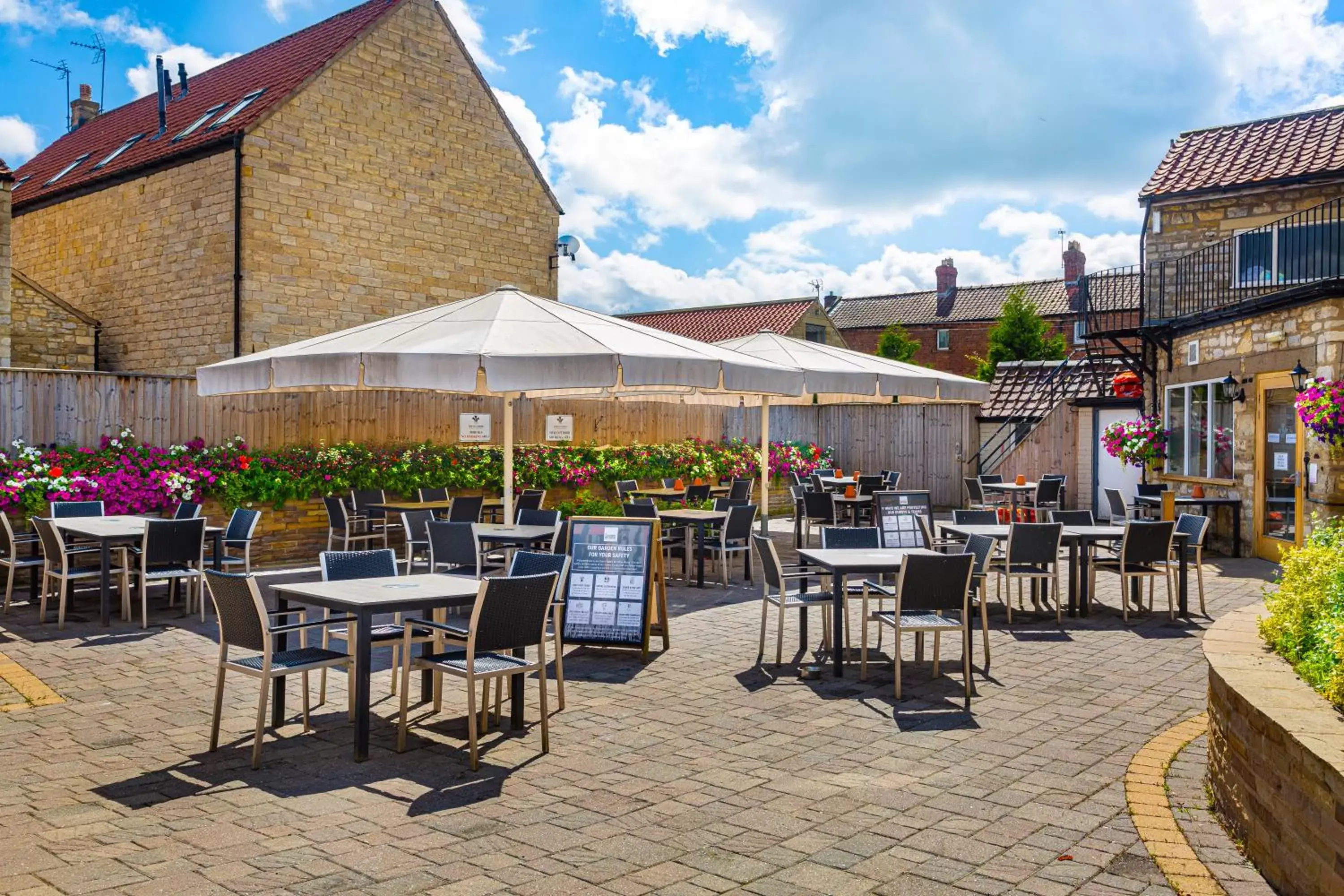 Balcony/Terrace, Restaurant/Places to Eat in The Feathers Hotel, Helmsley, North Yorkshire