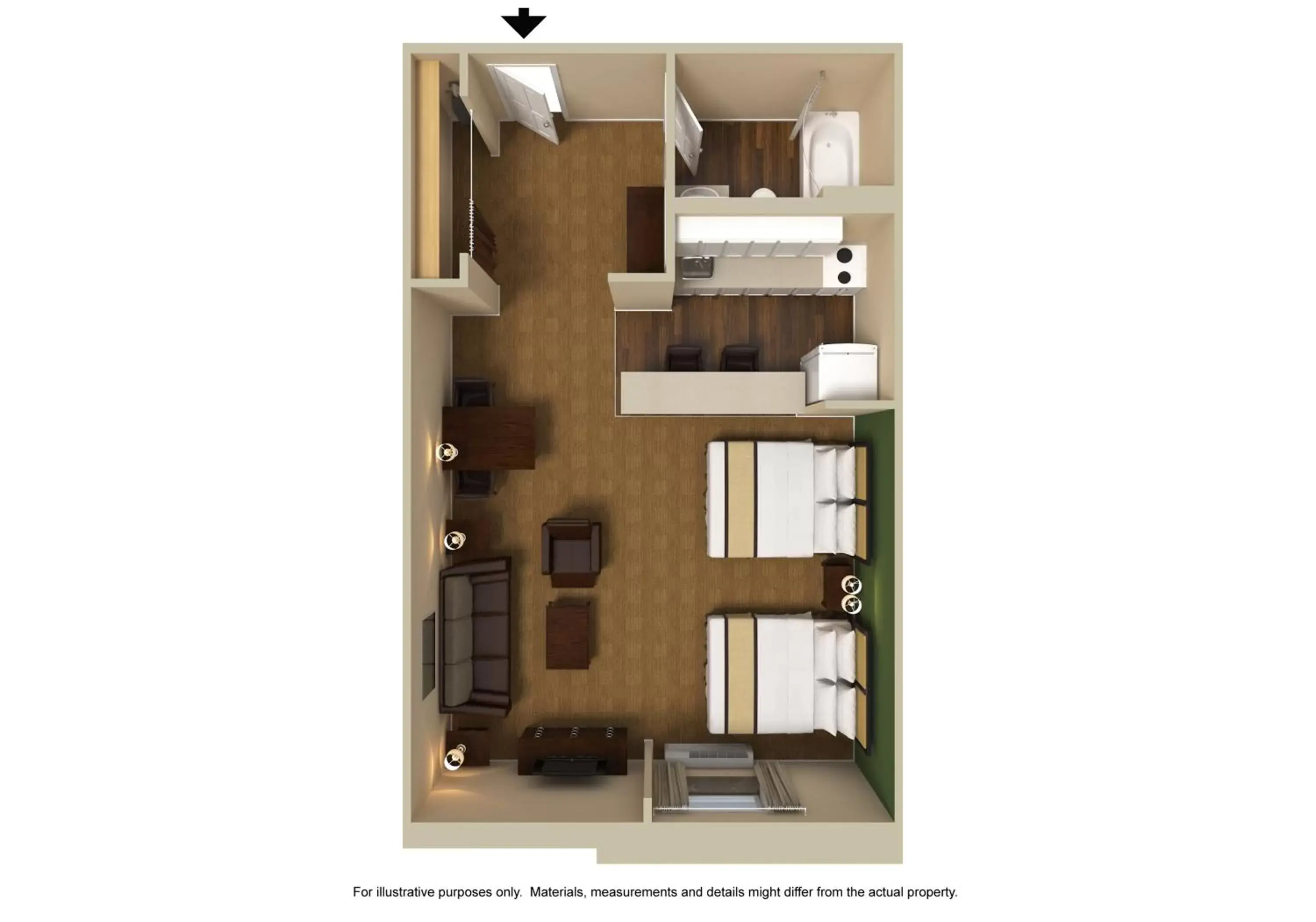 Floor plan, Bed in Suburban Studios Macon North Floor plan, Bed in Suburban Studios Macon North