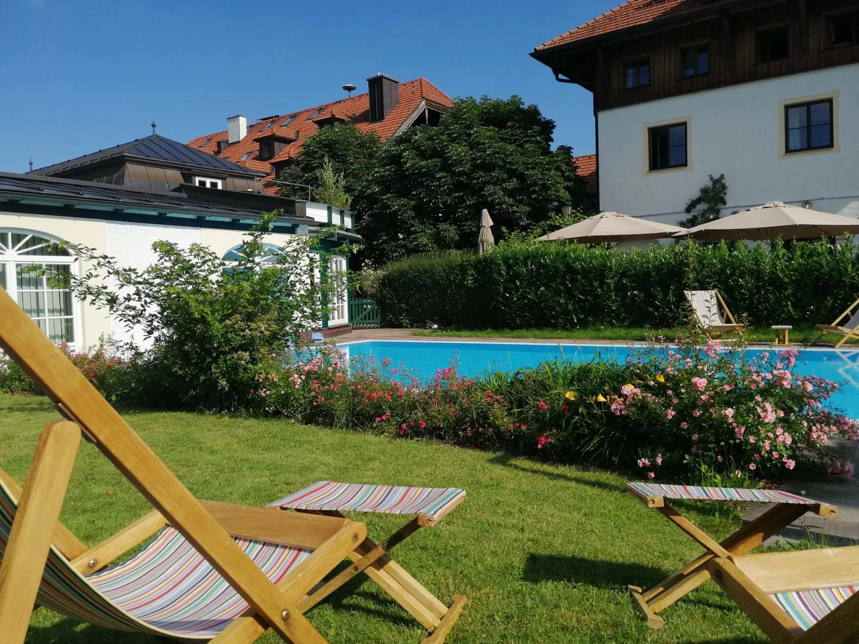 Garden, Swimming Pool in Romantik Spa Hotel Elixhauser Wirt