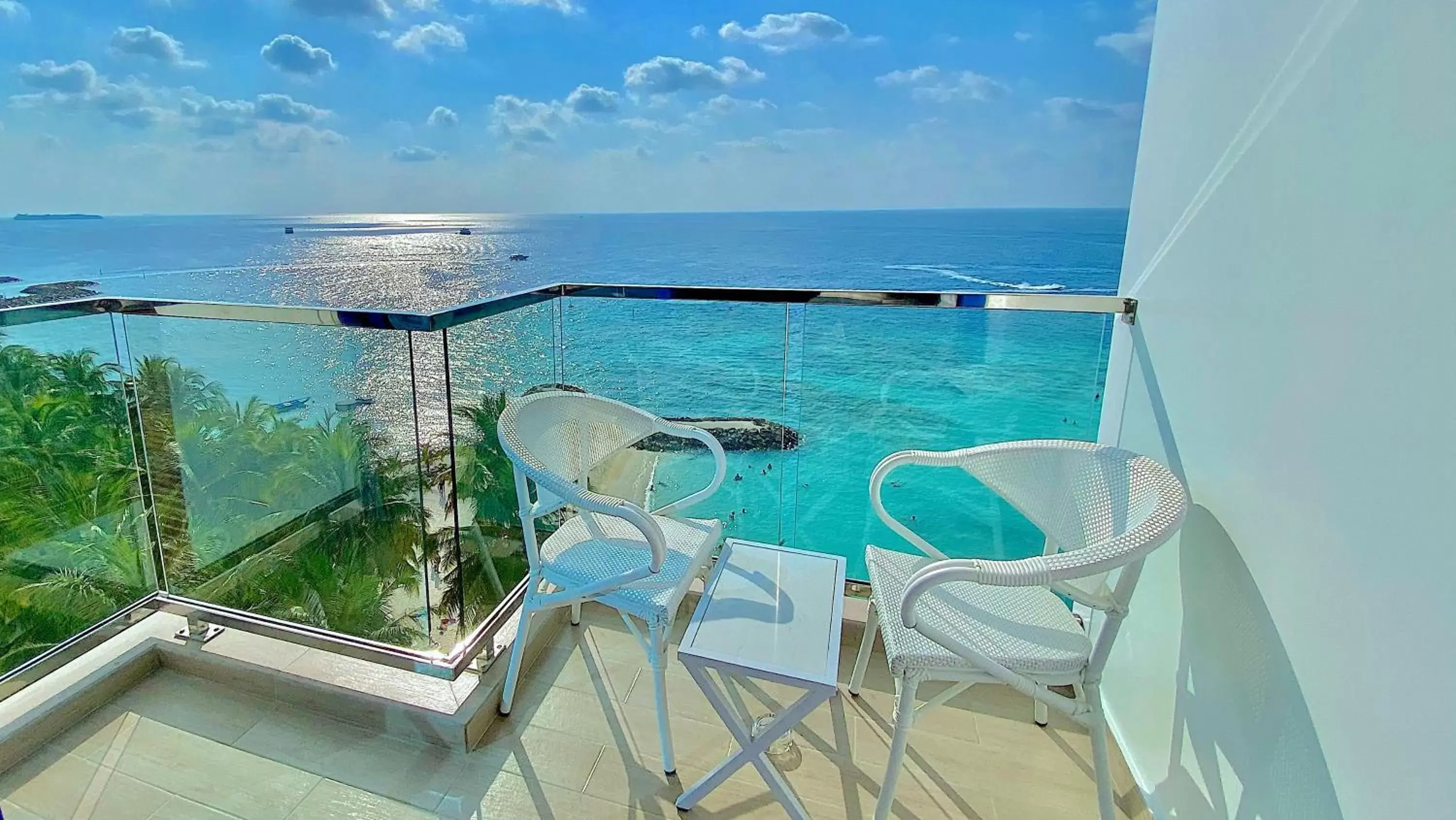 Balcony/Terrace, Pool View in Kaani Palm Beach