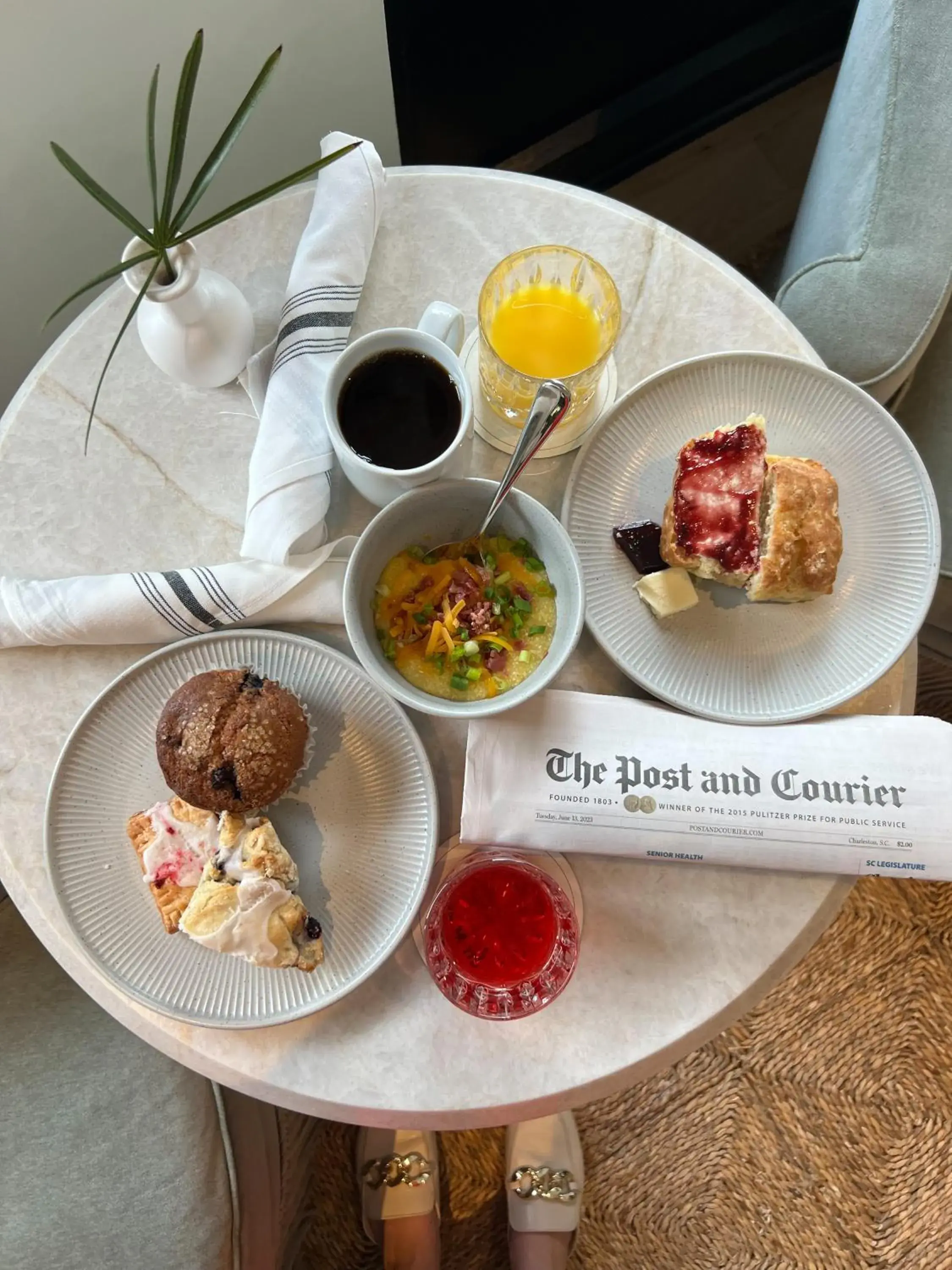 Continental breakfast in The Palmetto Hotel, Charleston