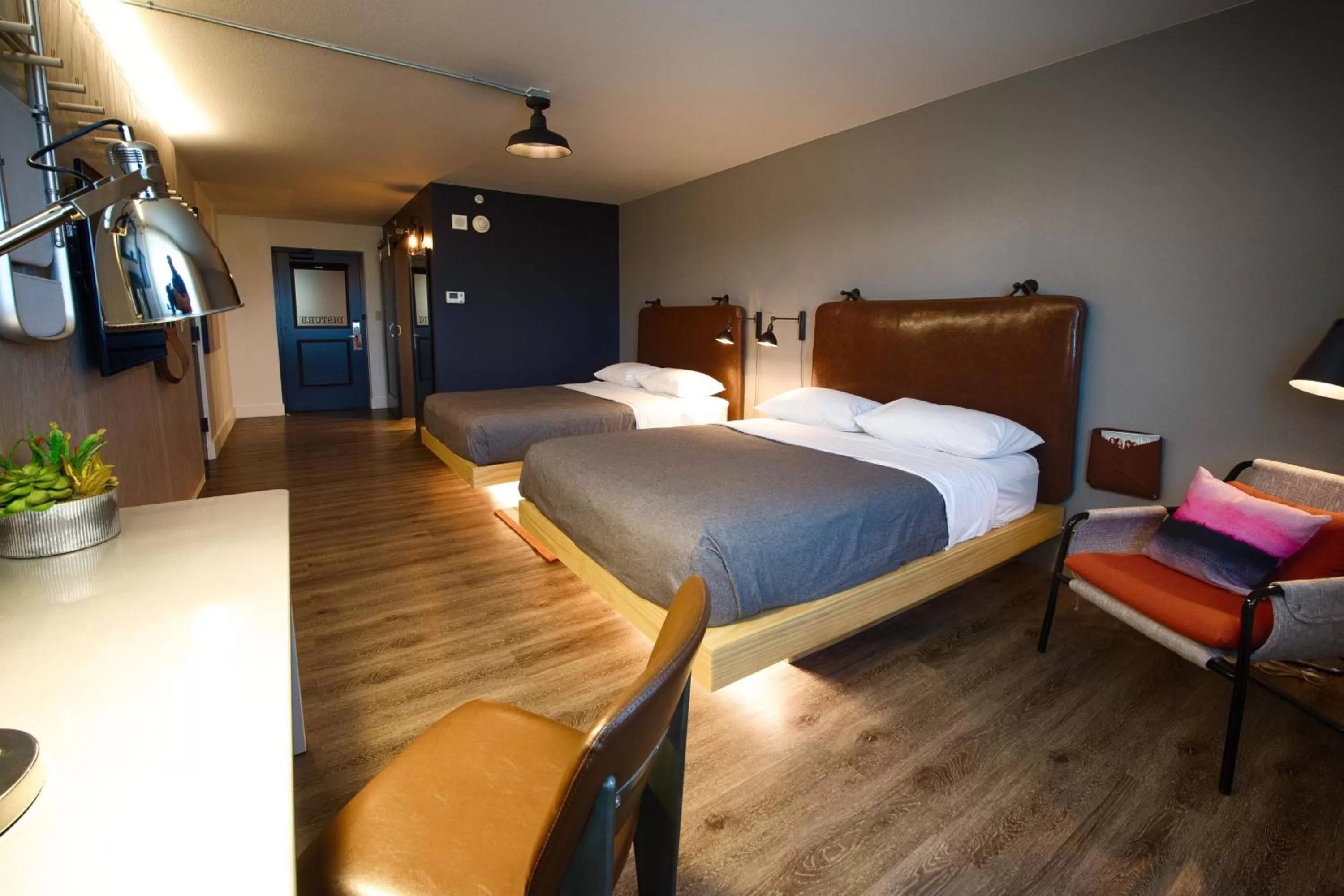 Ground Floor Queen Room with Two Queen Beds and Poolside View in MOXY Phoenix Tempe/ASU Area