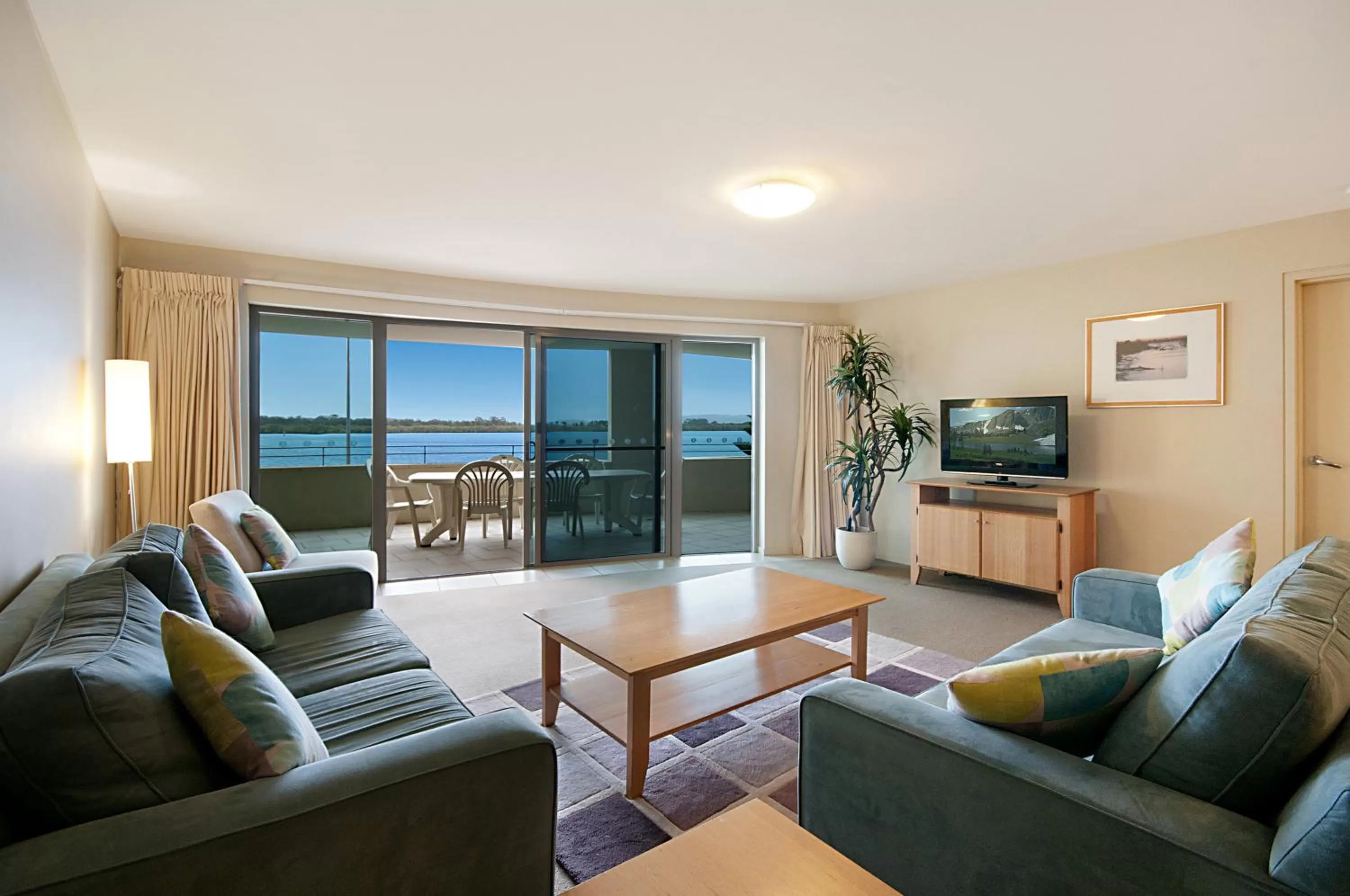 Seating area in Riverside Holiday Apartments