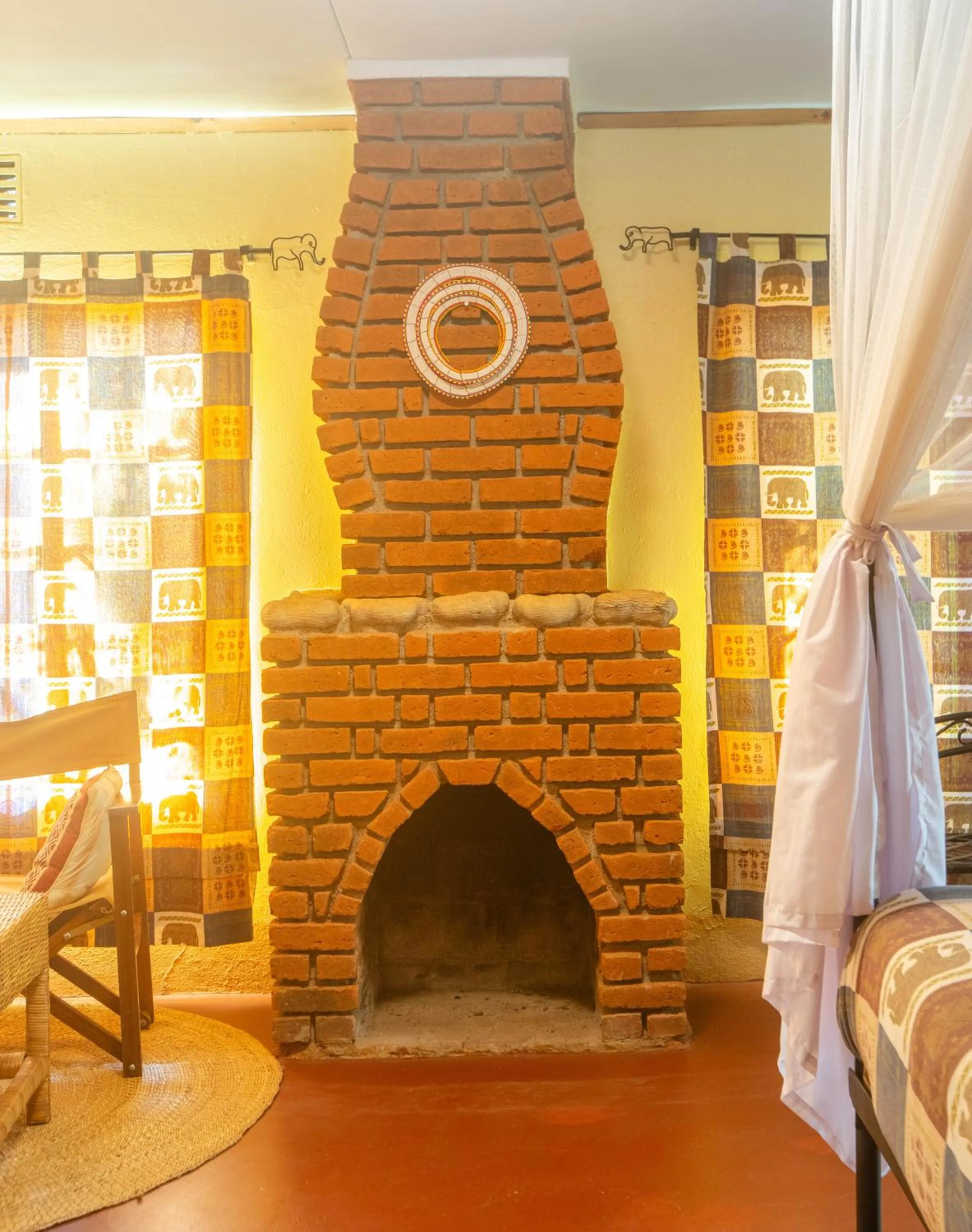 fireplace in Octagon Lodge