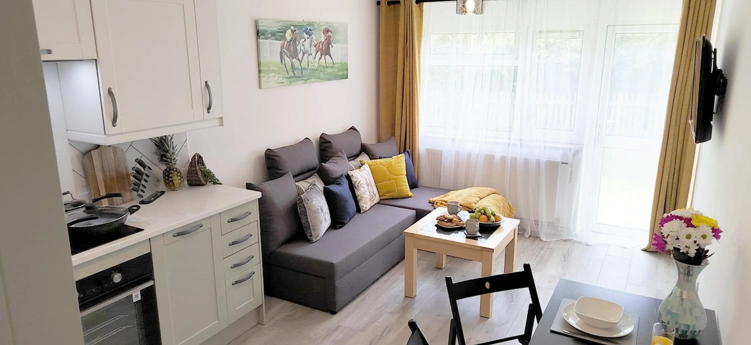 TV and multimedia in Modern 2 BR Apartment near Town