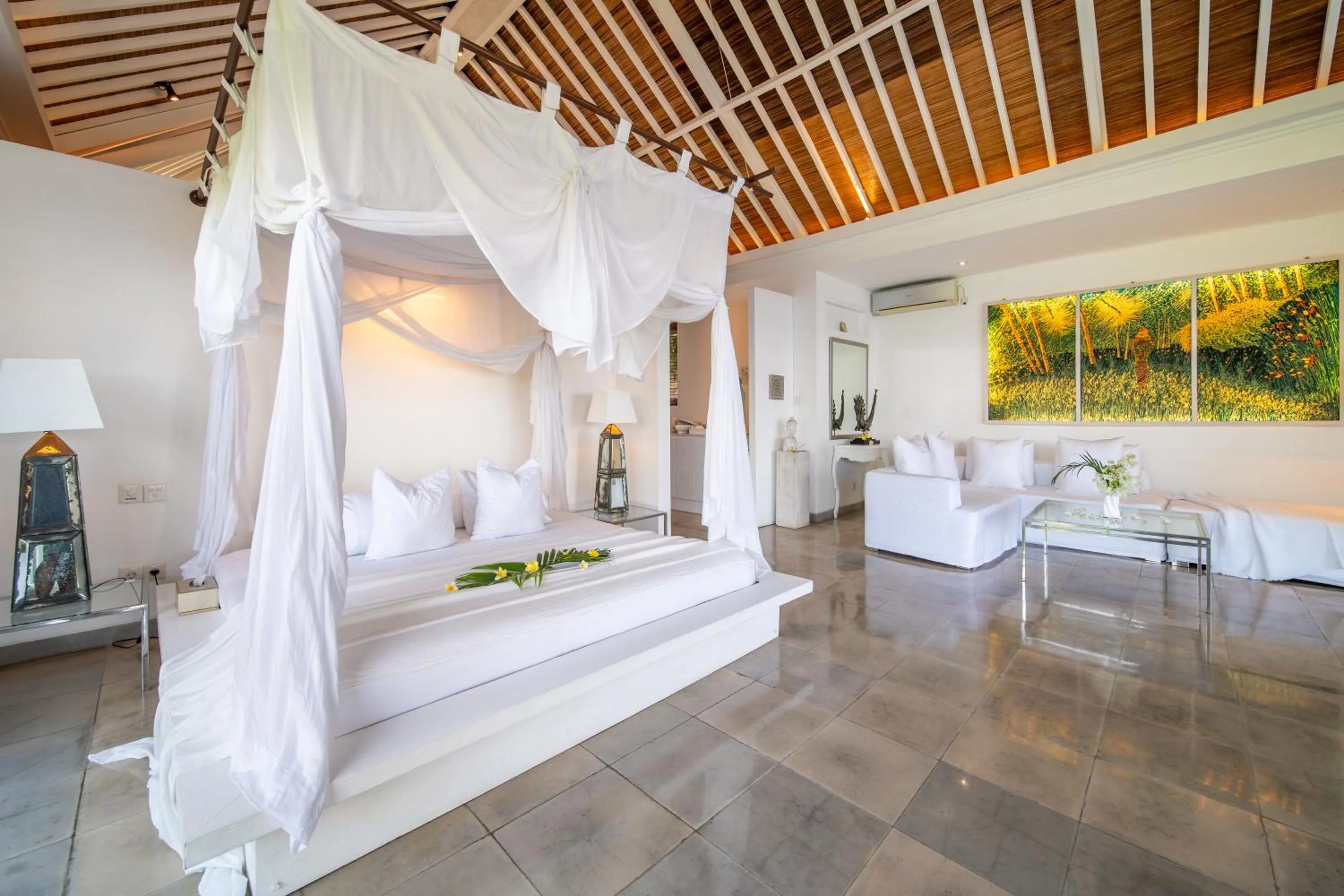 Living room, Bed in Shunyata Villas Bali