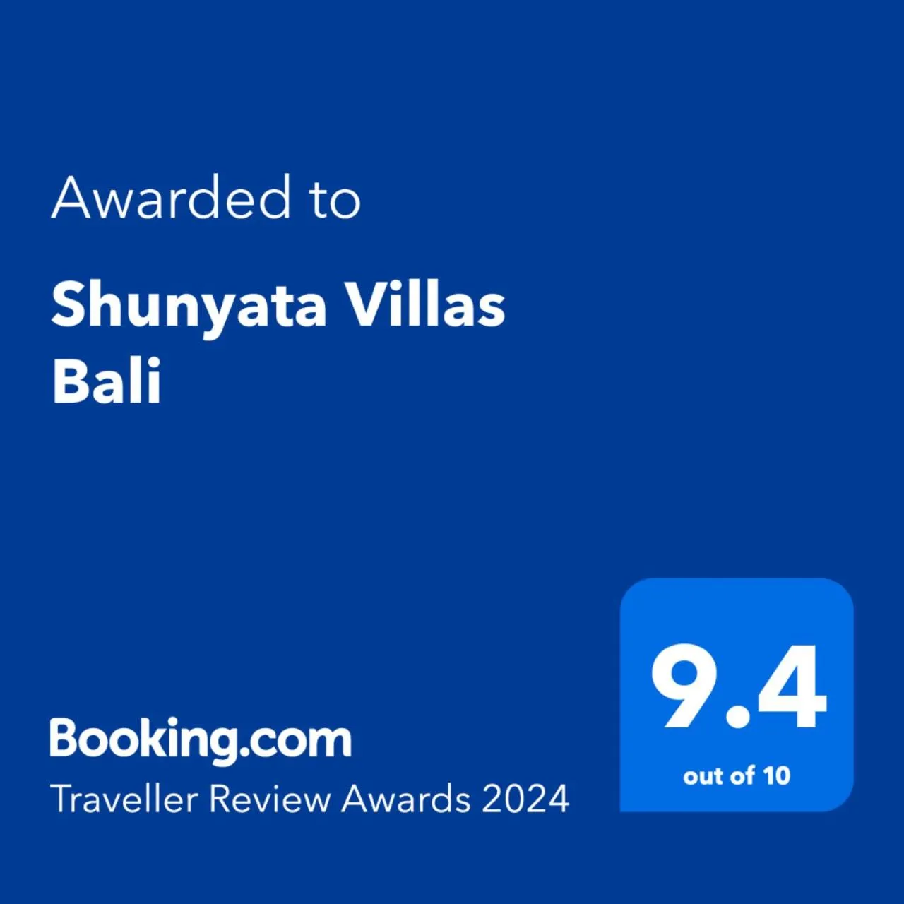Certificate/Award in Shunyata Villas Bali