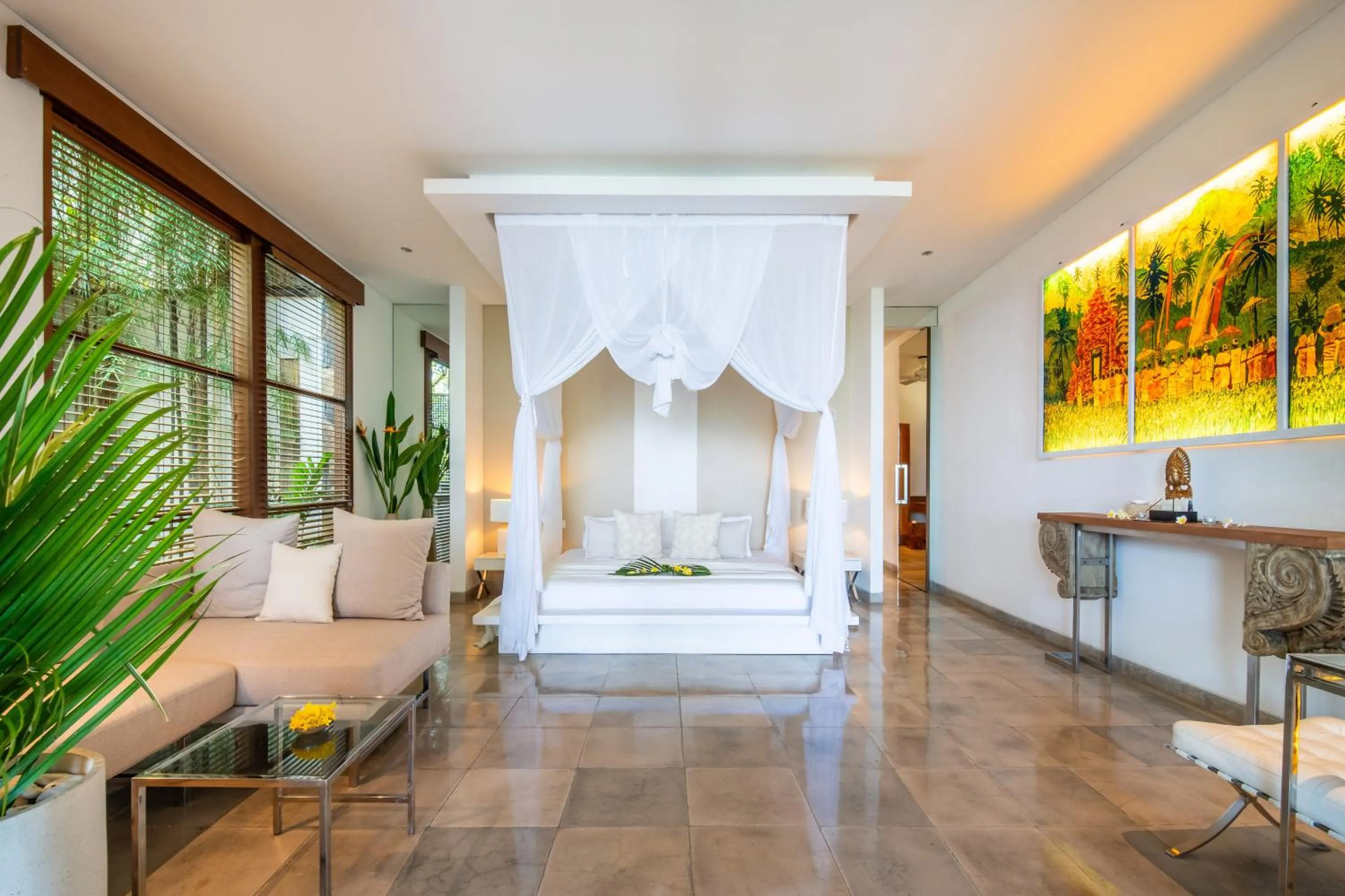Living room, Bed in Shunyata Villas Bali