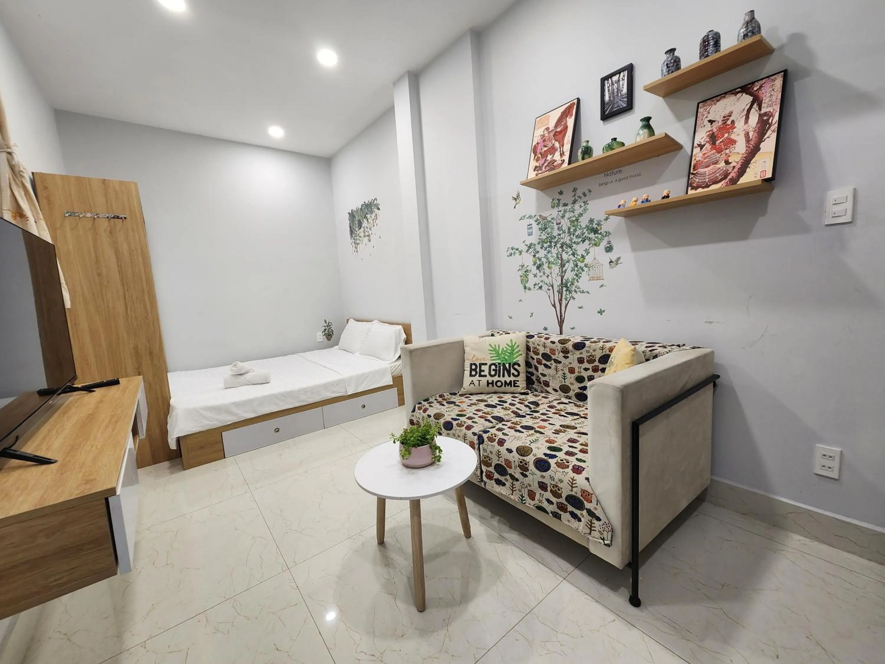 Living room, Bed in LalaHouse Spring Apartment - Saigon Center